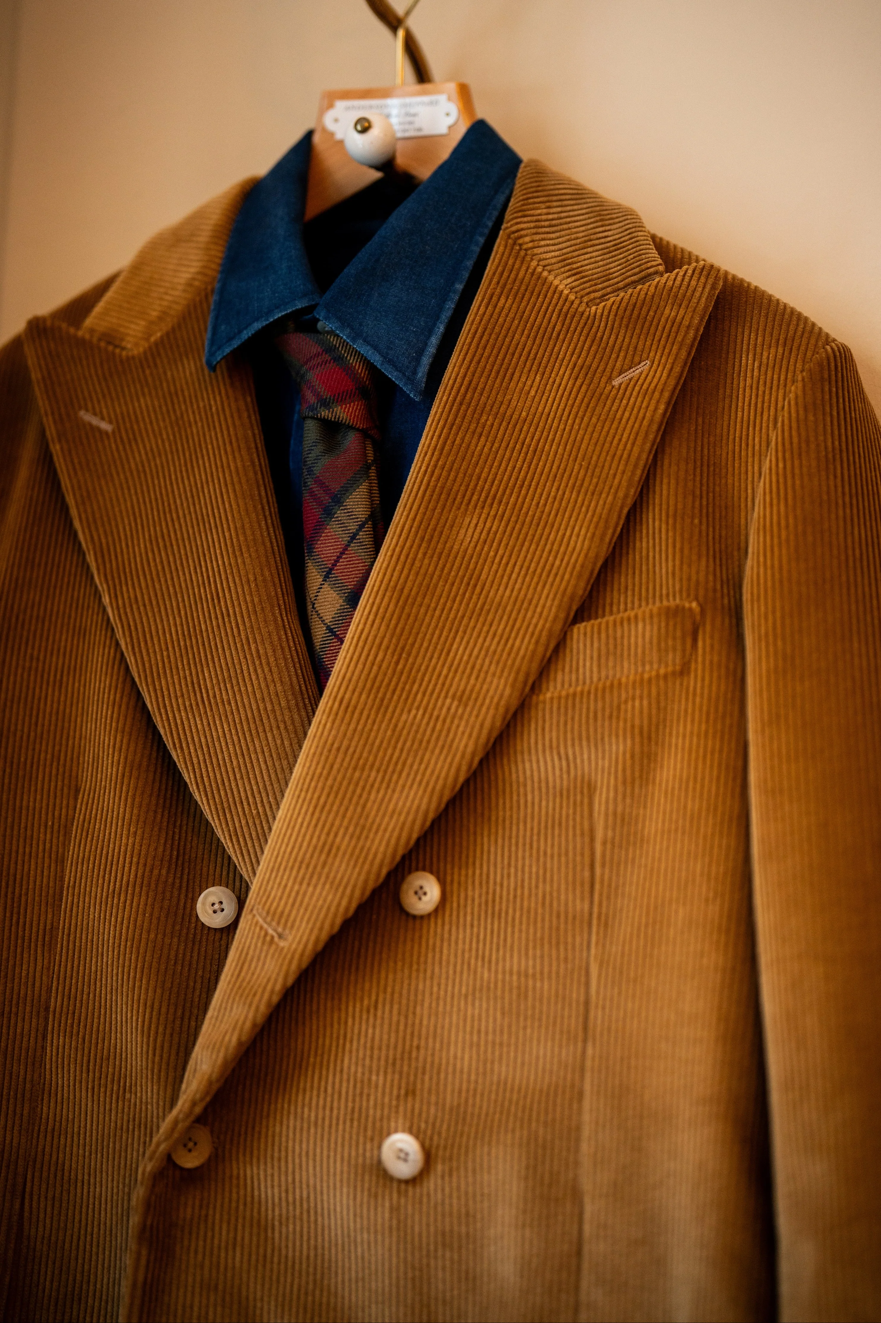Double Breasted Corduroy Unstructured Jacket in Honey - Image 2