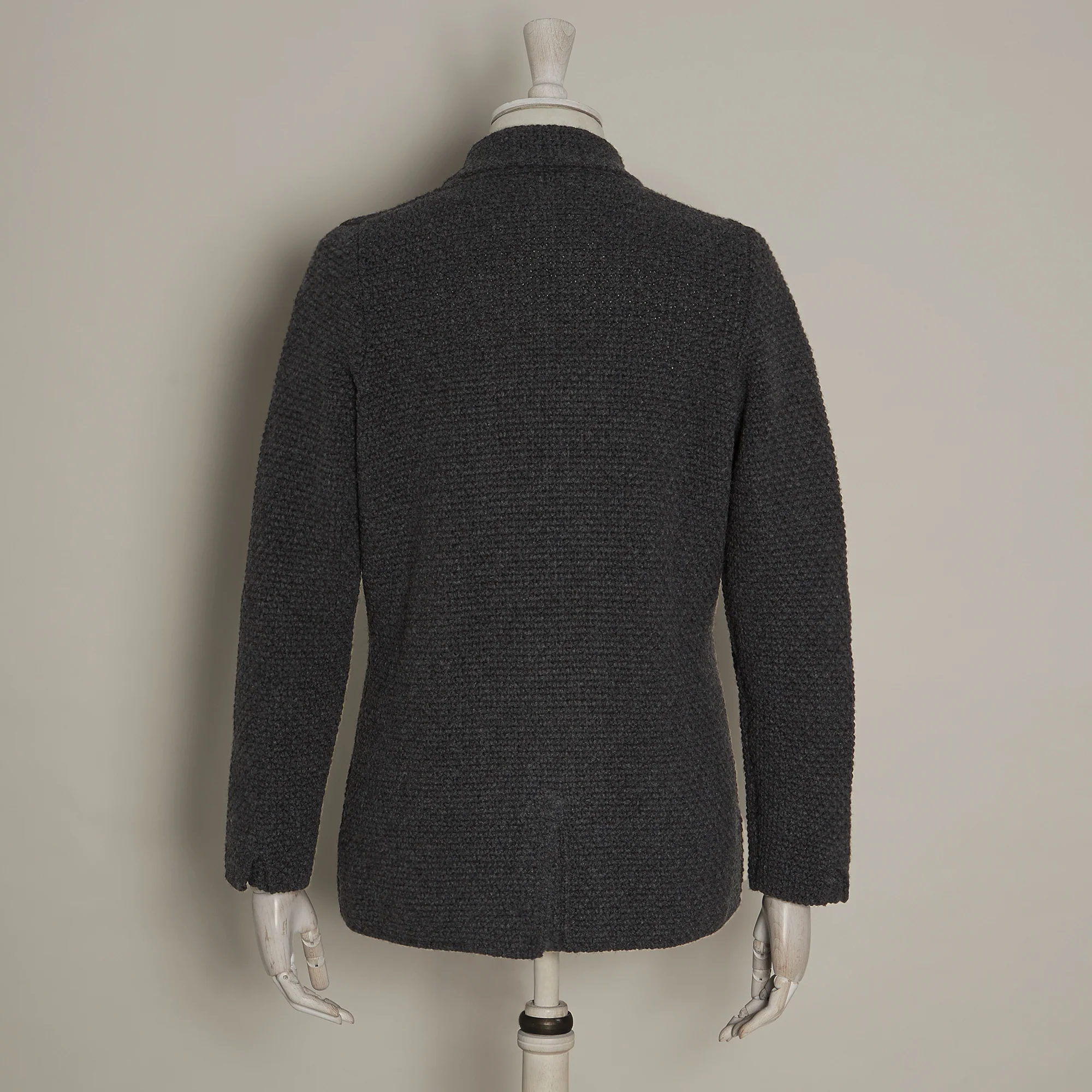 Double Breasted Cashmere and Merino Knitted Jacket In Charcoal - Image 3