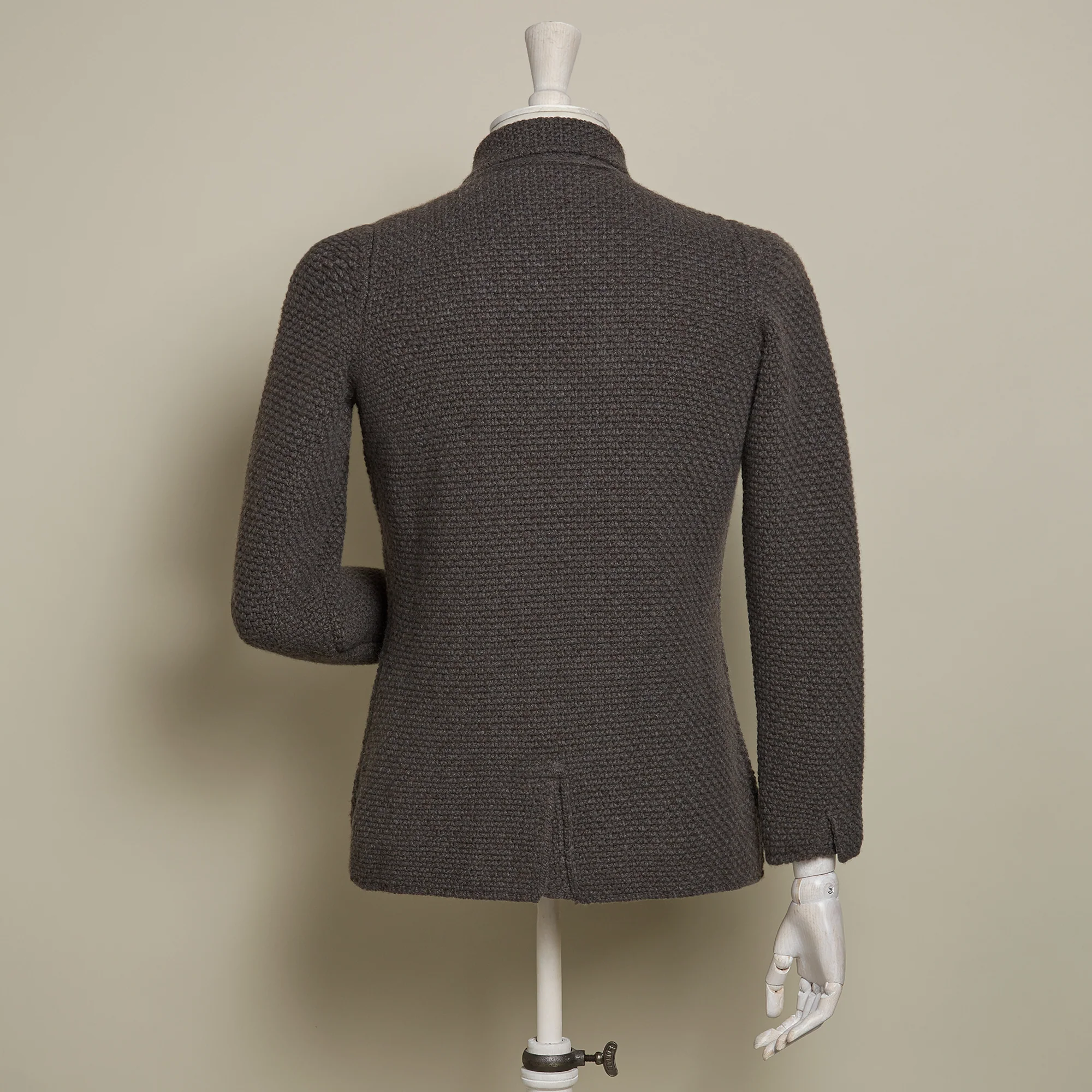 Double Breasted Cashmere and Merino Knitted Jacket In Chocolate - Image 3