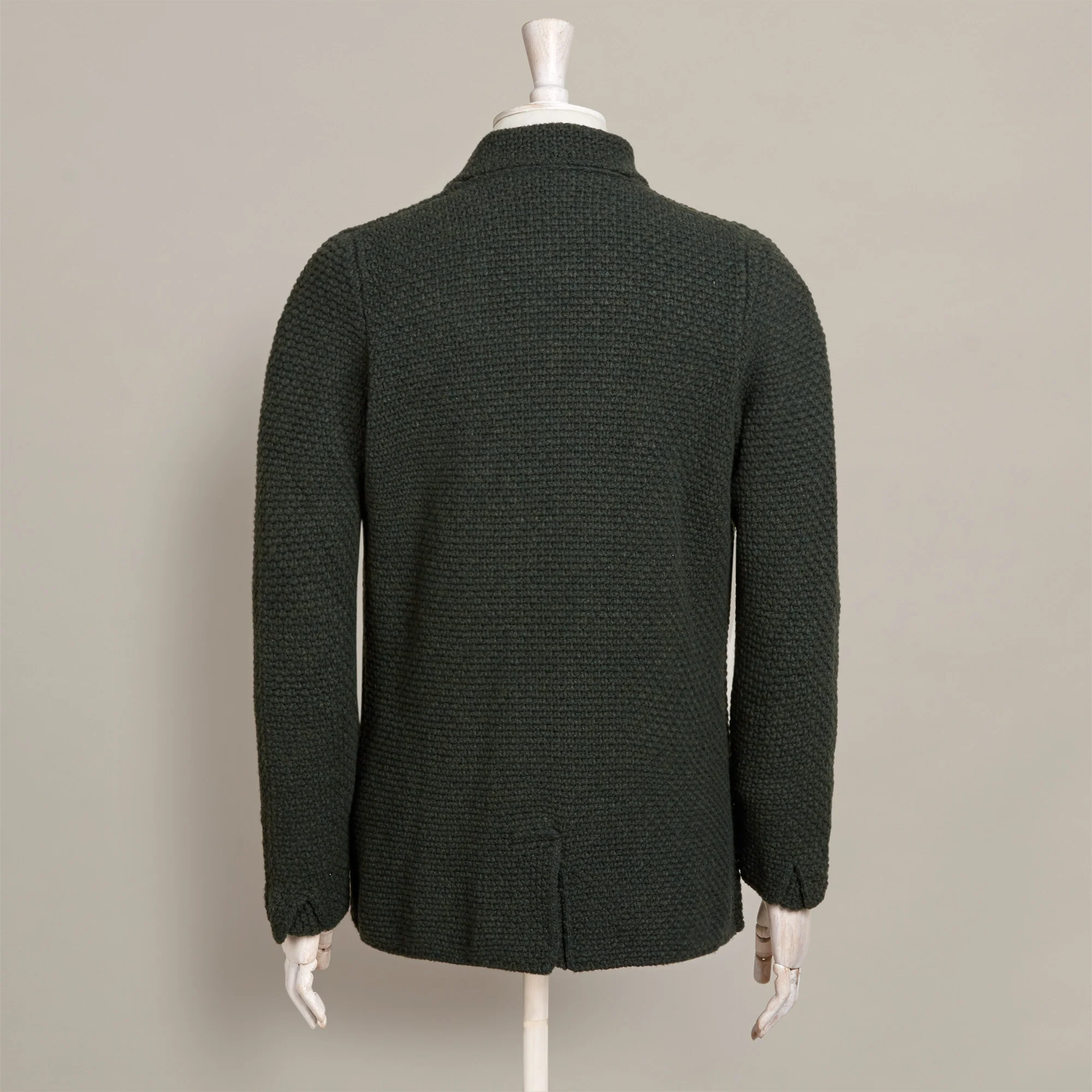 Double Breasted Cashmere and Merino Knitted Jacket In Dark Green - Image 3