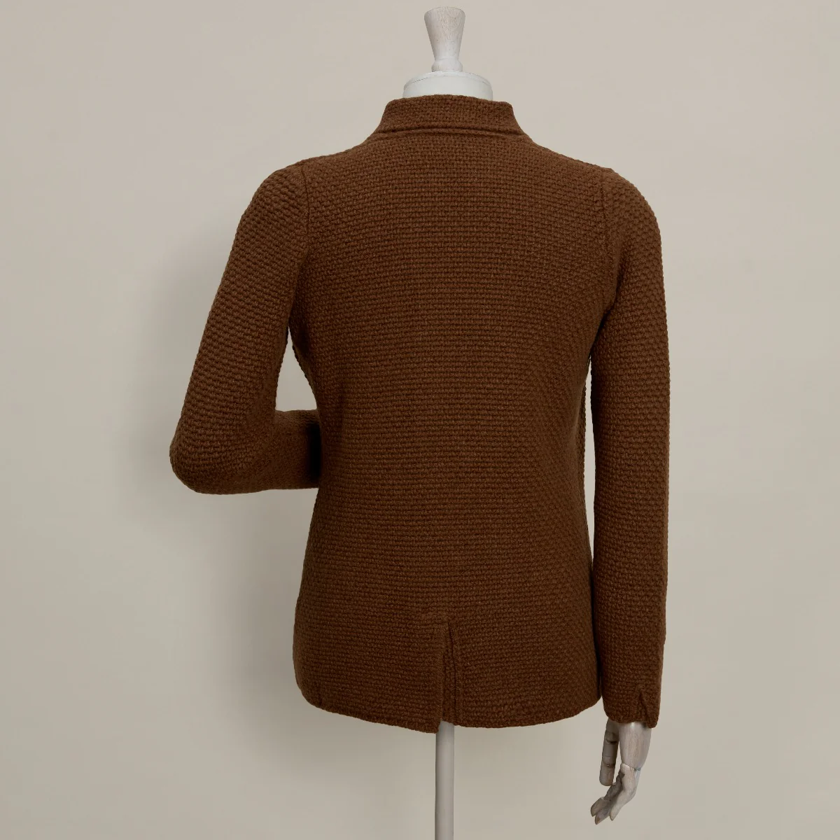 Double Breasted Cashmere and Merino Knitted Jacket In Tobacco - Image 2