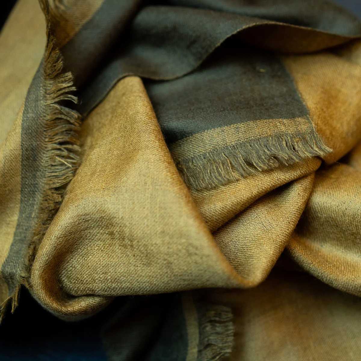 Double Sided Cashmere Scarf In Khaki And Yellow - Image 2