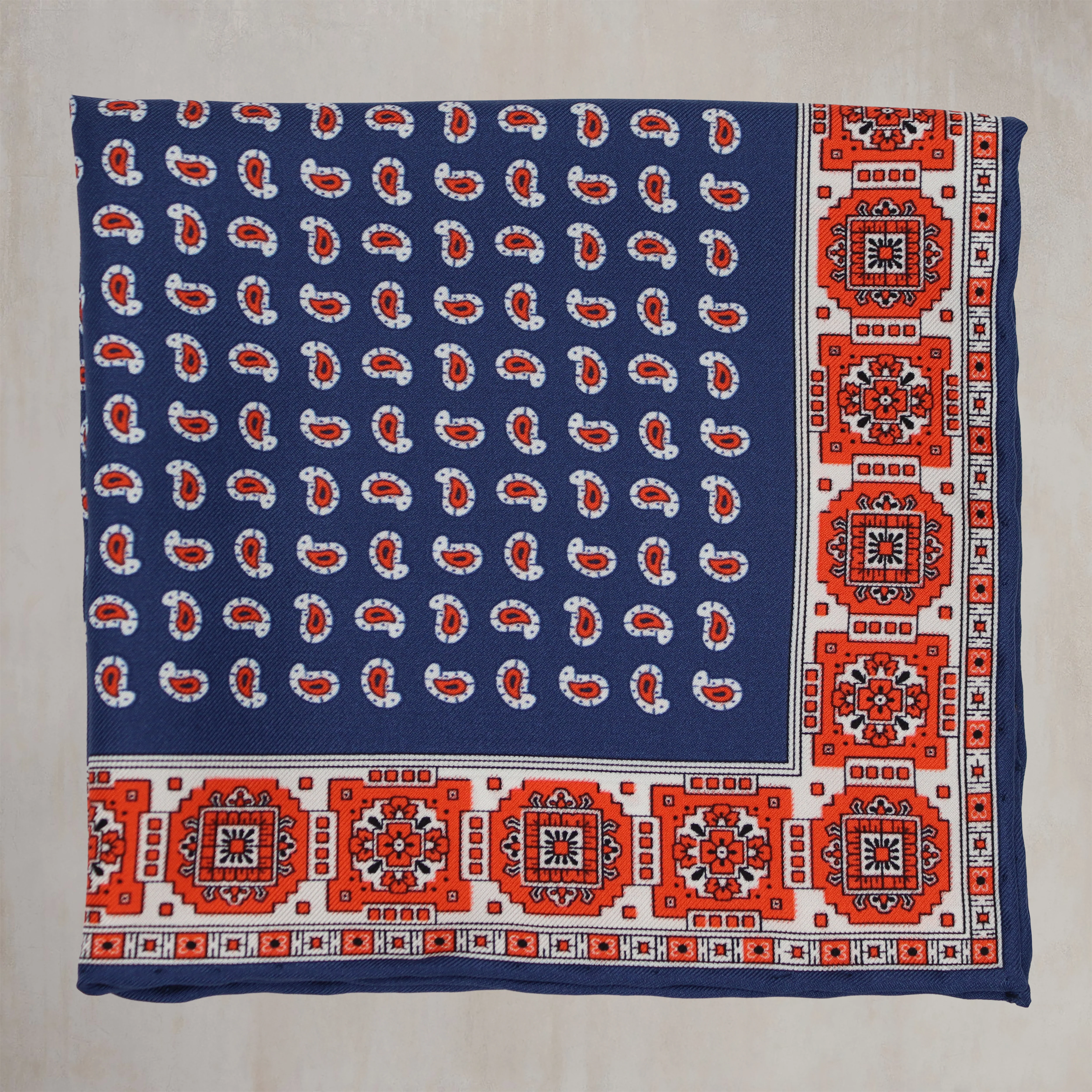 Edged Paisley Pocket Square in Navy - Image 2