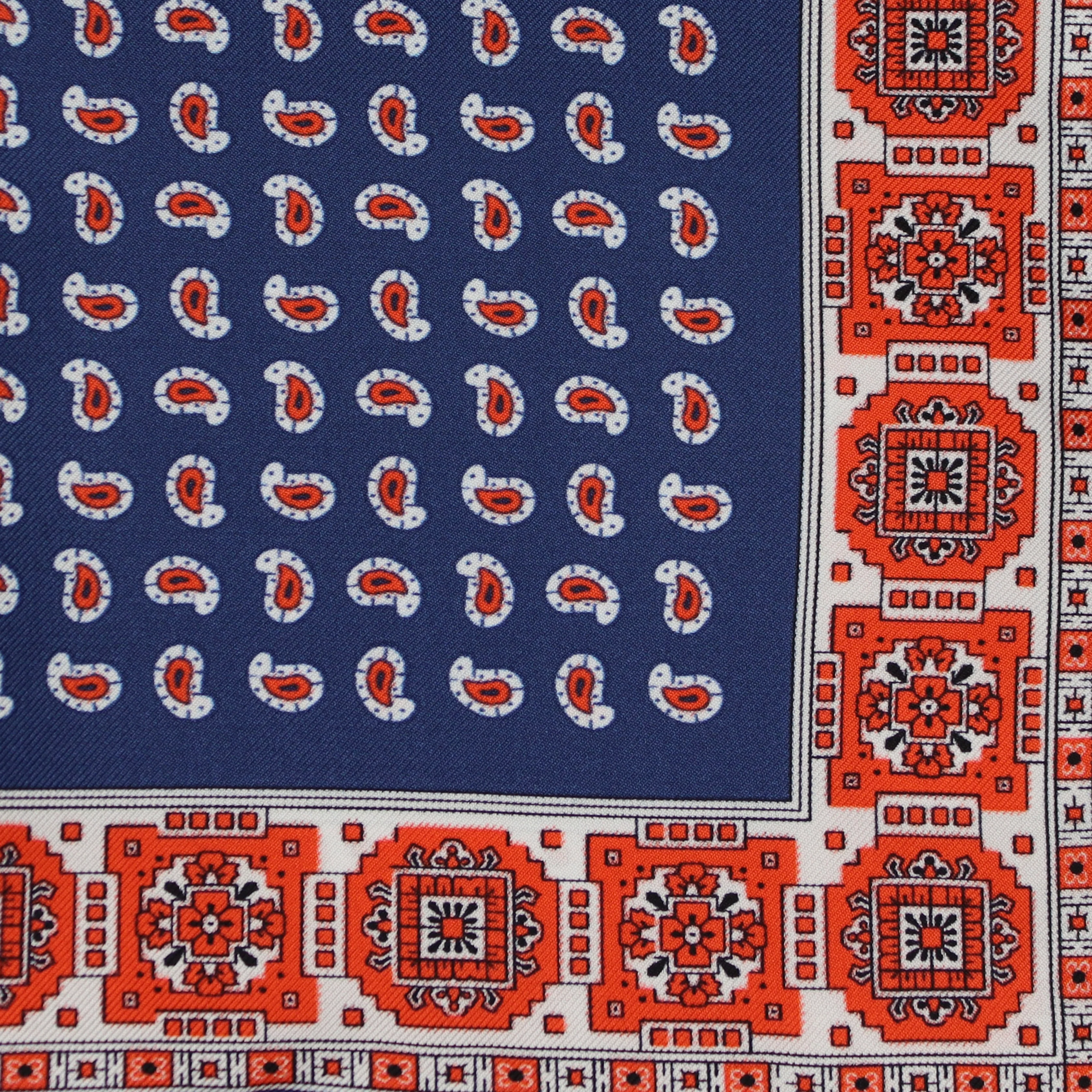 Edged Paisley Pocket Square in Navy - Image 3