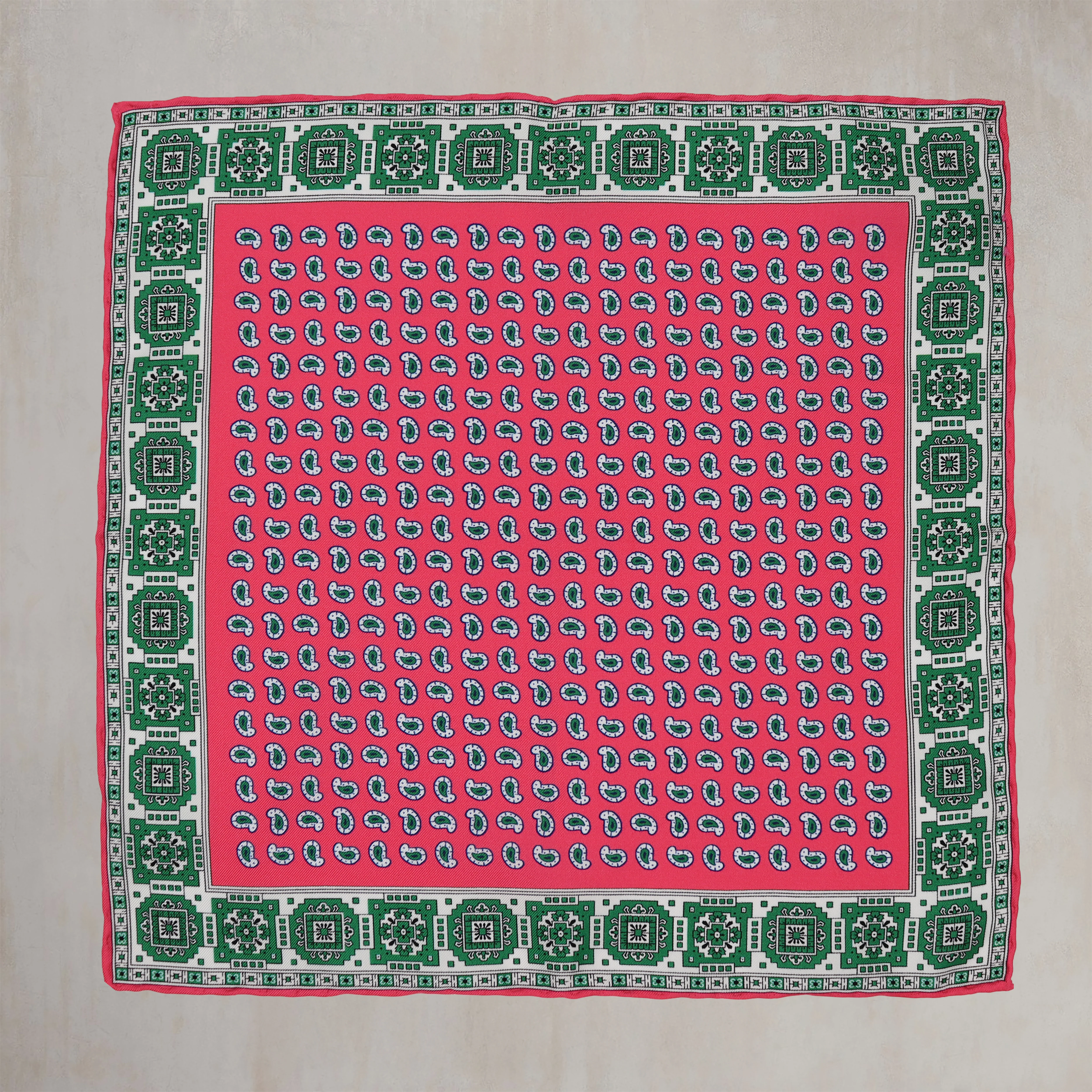 Edged Paisley Pocket Square in Pink