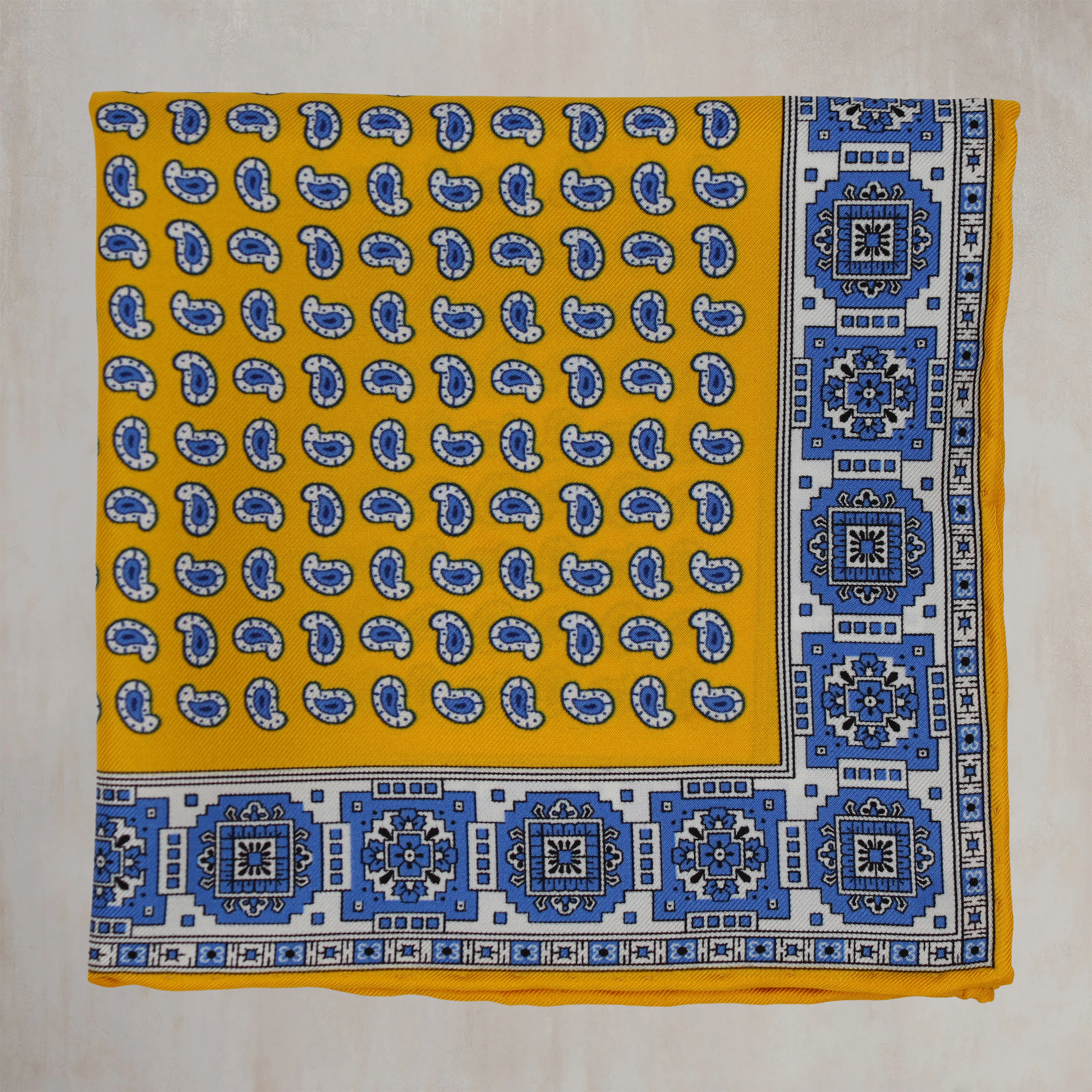 Edged Paisley Pocket Square in Yellow - Image 2