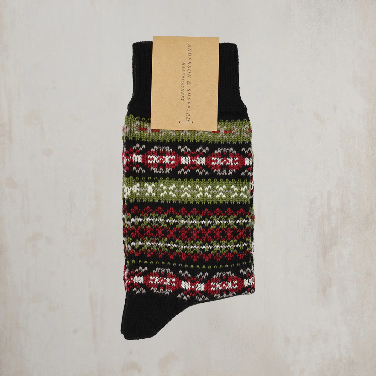 Fair Isle Merino Wool Socks in Black - Image 2