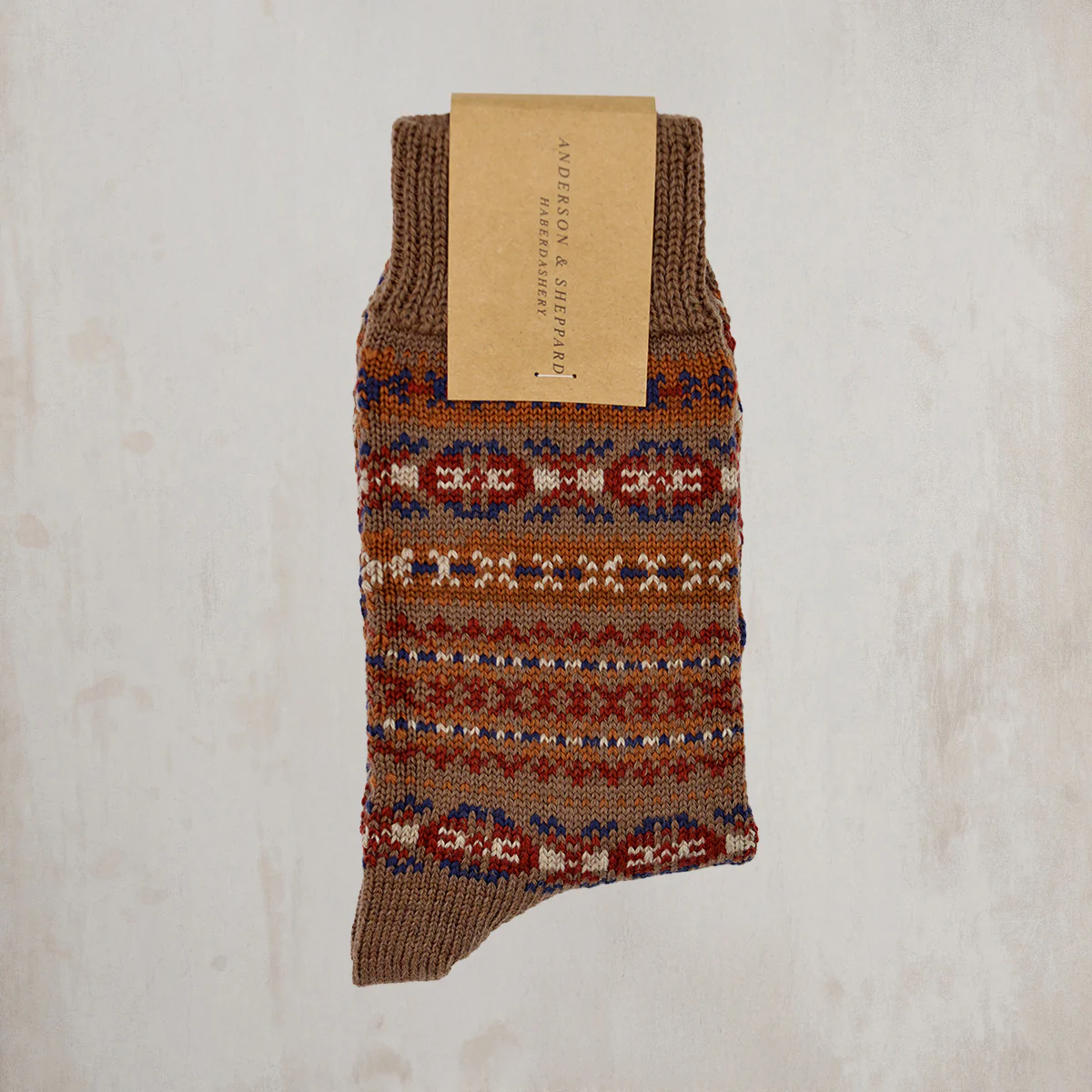 Fair Isle Merino Wool Socks in Brown - Image 2