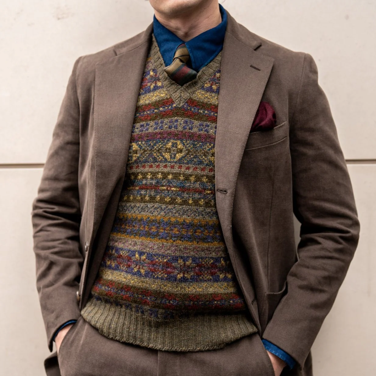 Fair Isle Slipover In Moss - Image 2