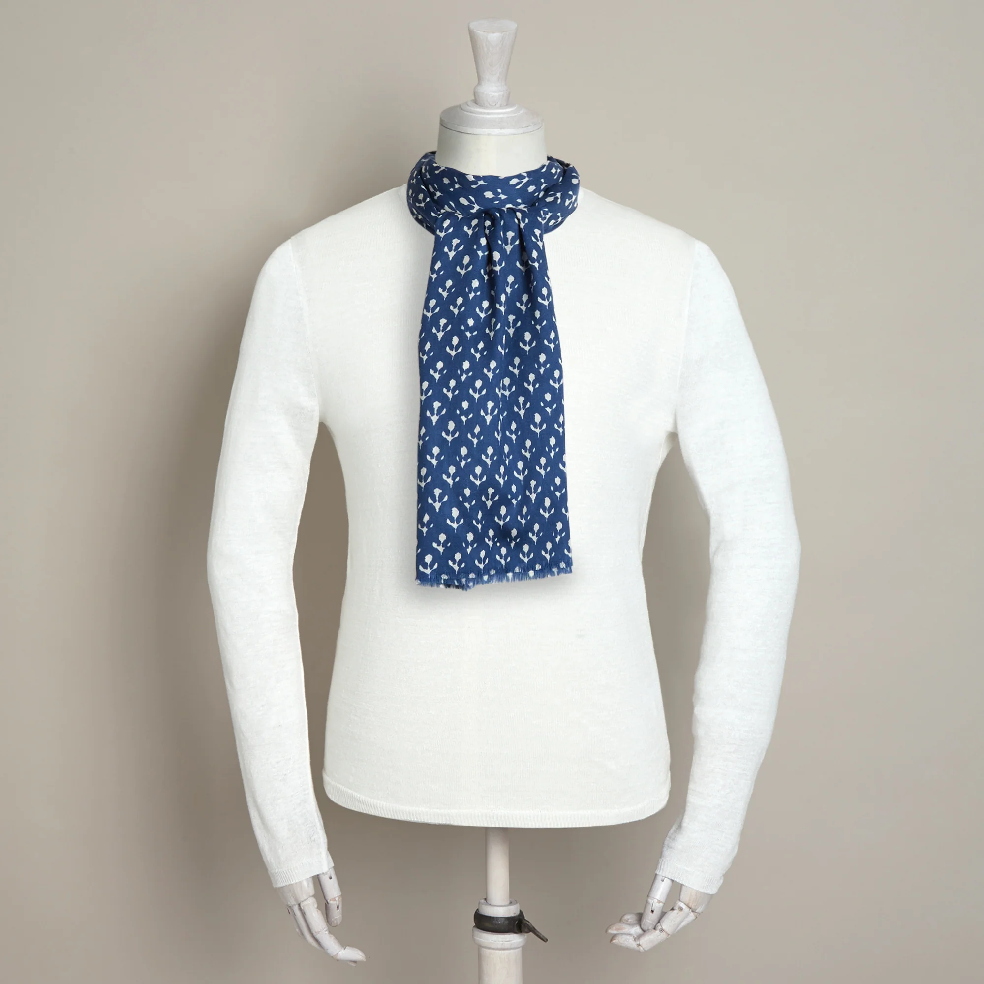 Printed Floral Scarf In Dark Blue - Image 2