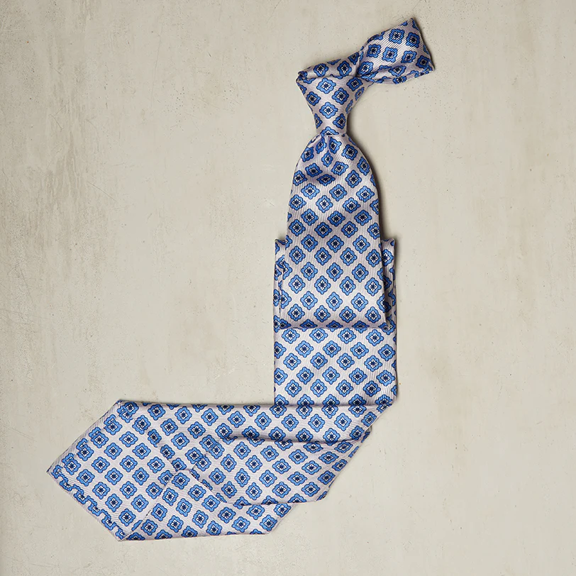 Geometric Print Tie In Off White - Image 2