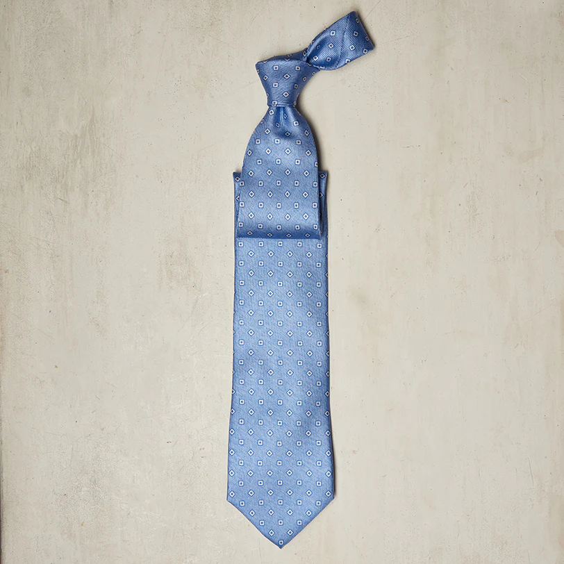 Geometric Square Repeat Printed Tie In Light Blue