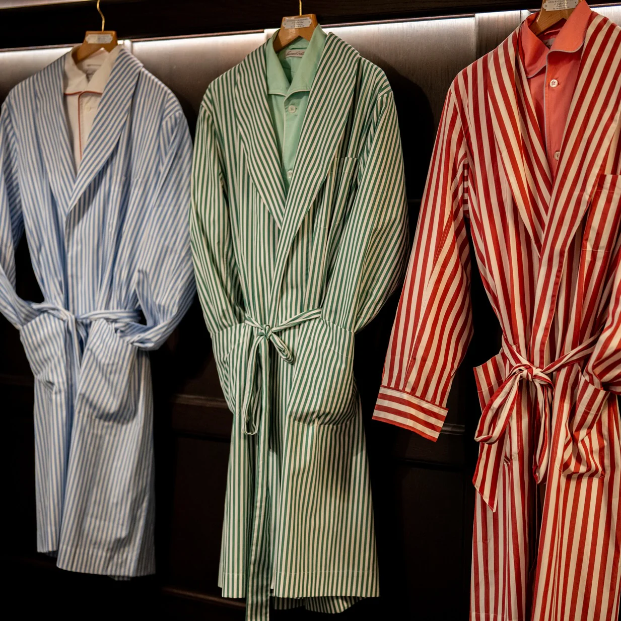 George Cortina For Anderson & Sheppard Striped Robe in Green - Image 3