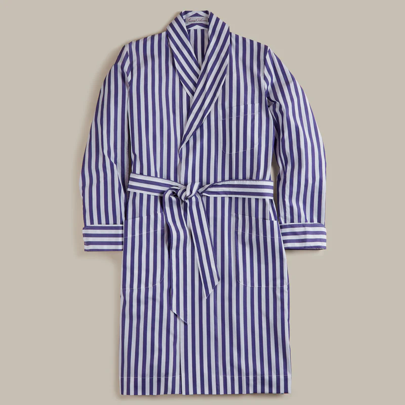 George Cortina For Anderson & Sheppard Wide Stripe Robe in Blue