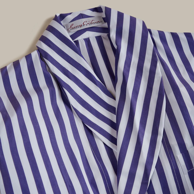 George Cortina For Anderson & Sheppard Wide Stripe Robe in Blue - Image 3