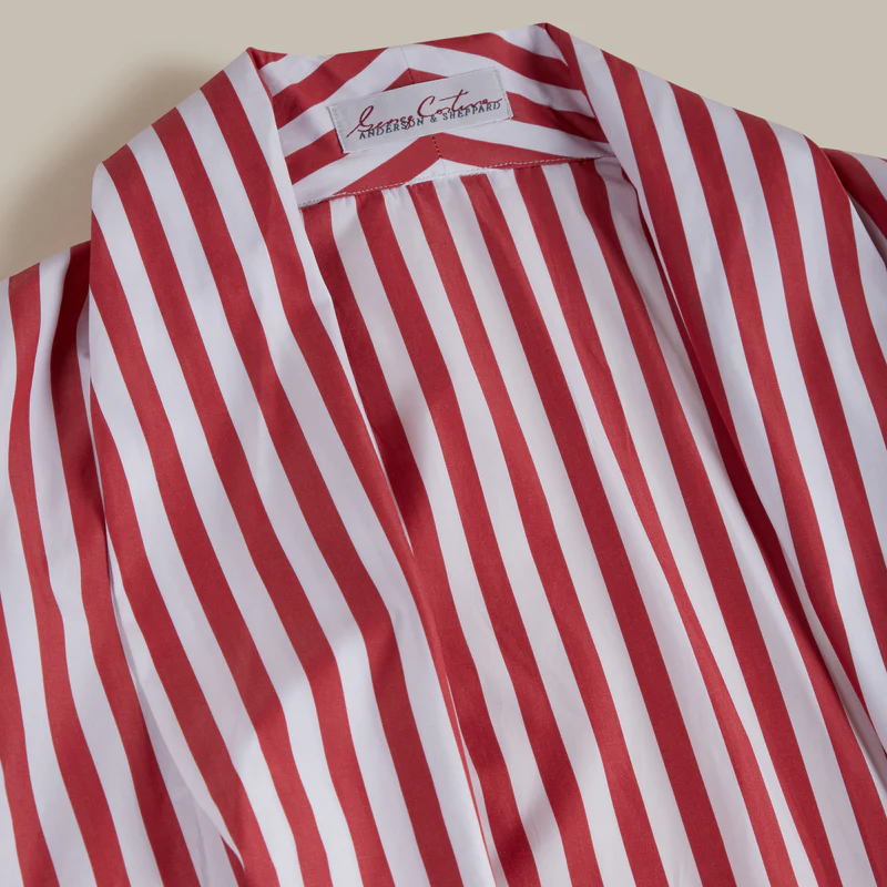 George Cortina For Anderson & Sheppard Wide Stripe Robe in Red - Image 3