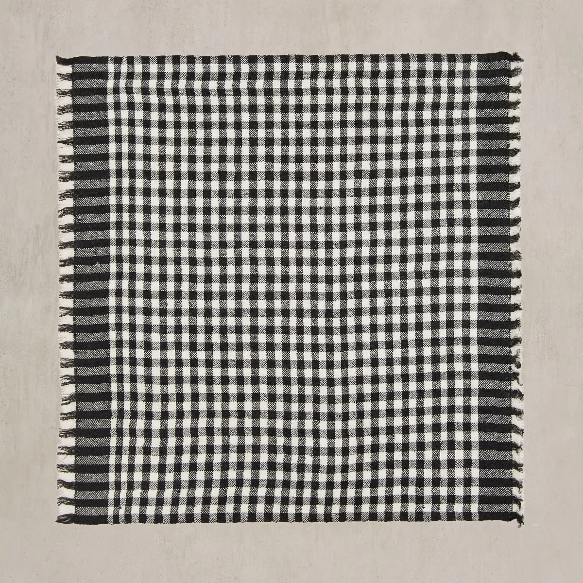 Gingham Cashmere Pocket Square in Black and Ecru