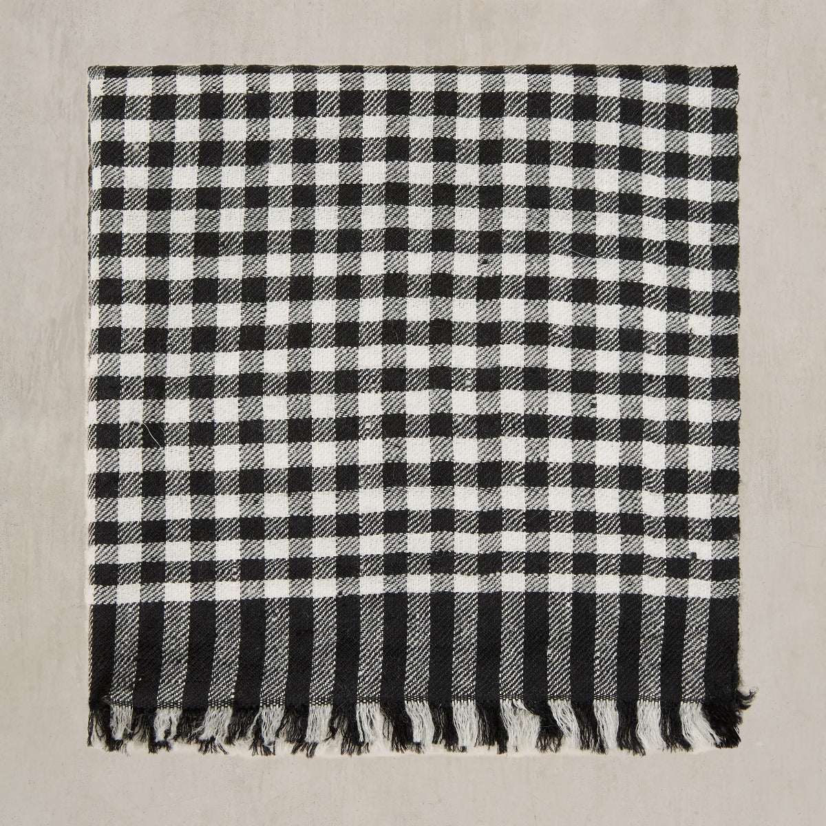 Gingham Cashmere Pocket Square in Black and Ecru - Image 2