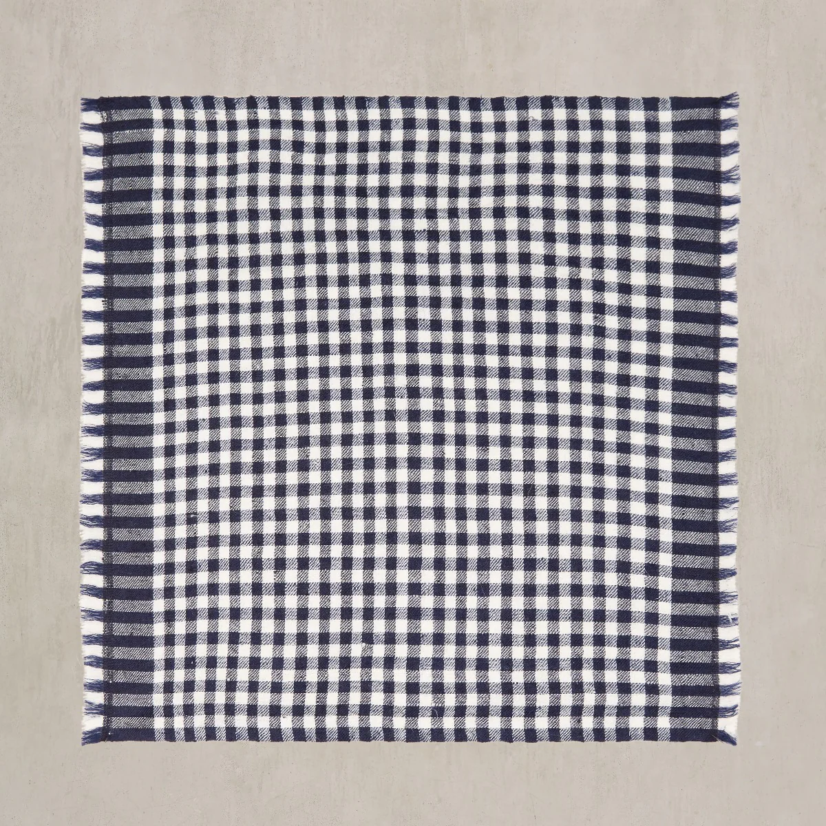 Gingham Cashmere Pocket Square In Navy And Ecru