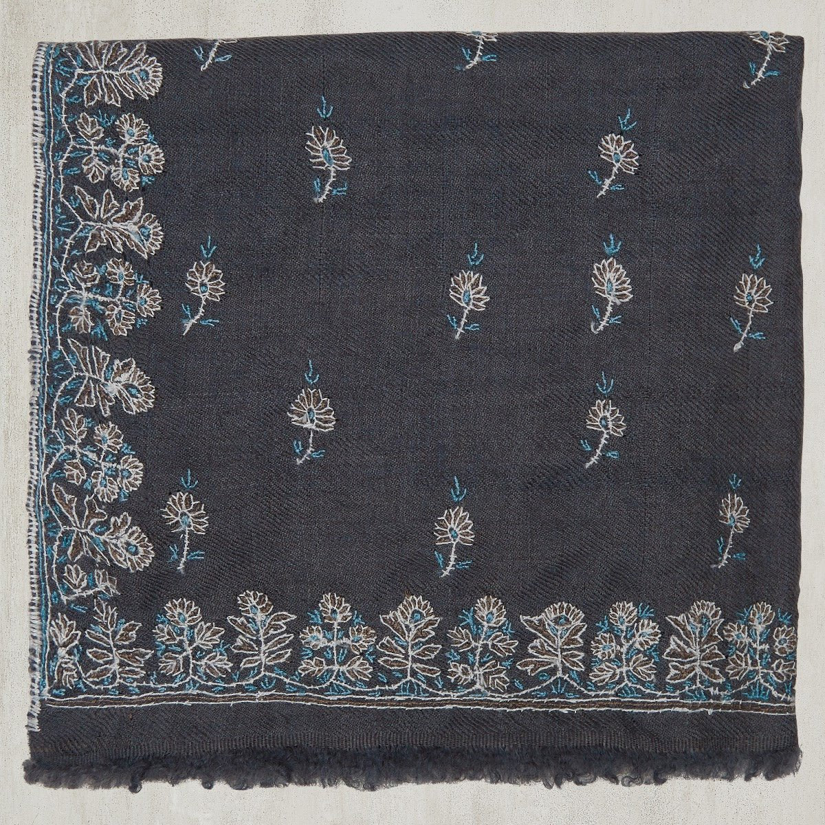 Hand-Embroidered Cashmere Pocket Square In Grey - Image 2