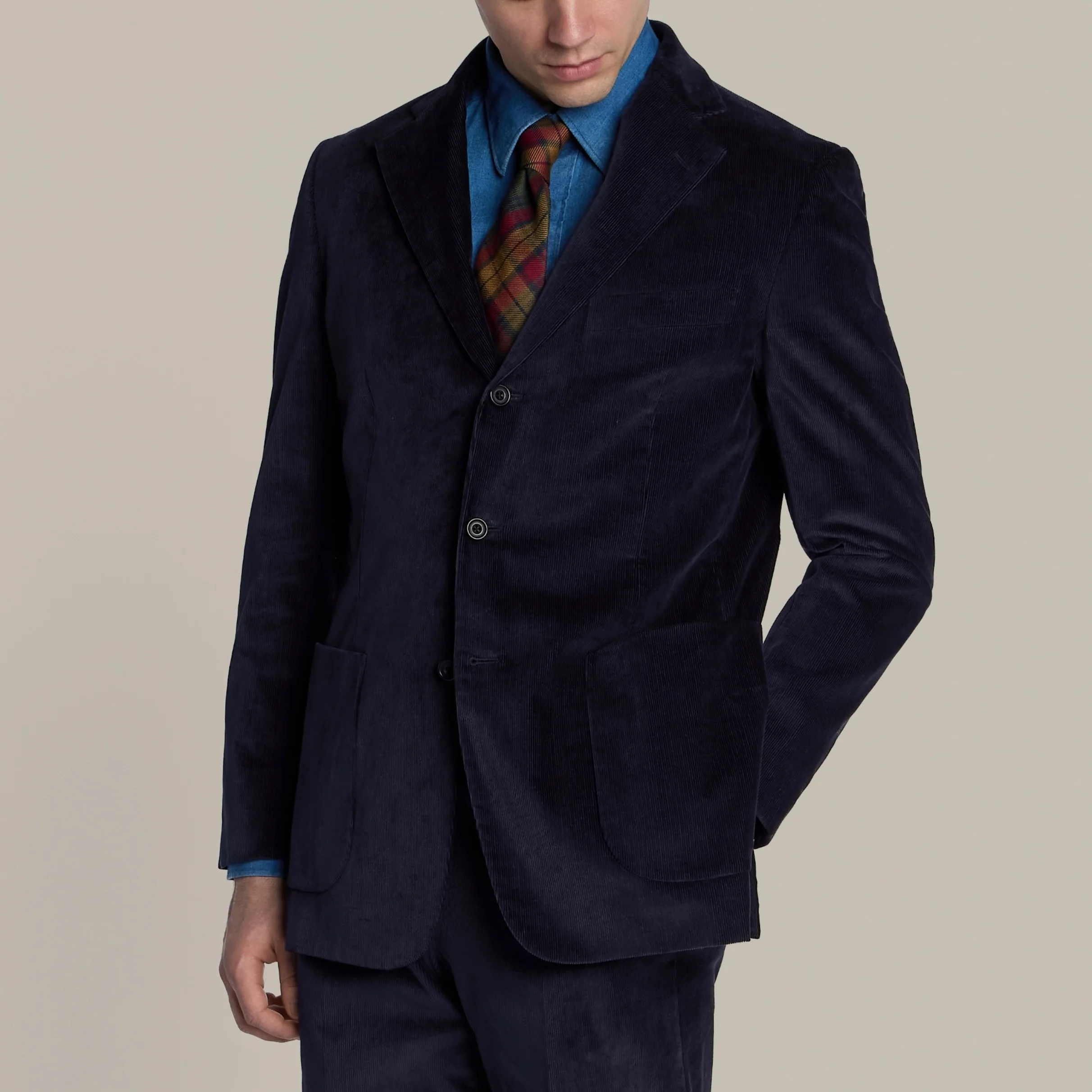 100 Hands For Anderson & Sheppard Handmade Chambray Shirt In Mid Blue - Image 2