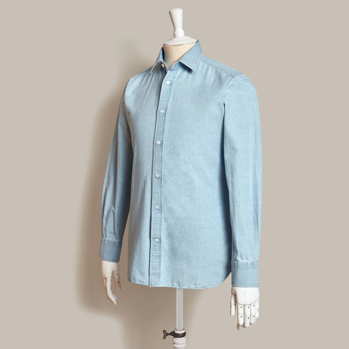 100 Hands For Anderson & Sheppard Handmade Chambray Shirt In Light Sky - Image 3