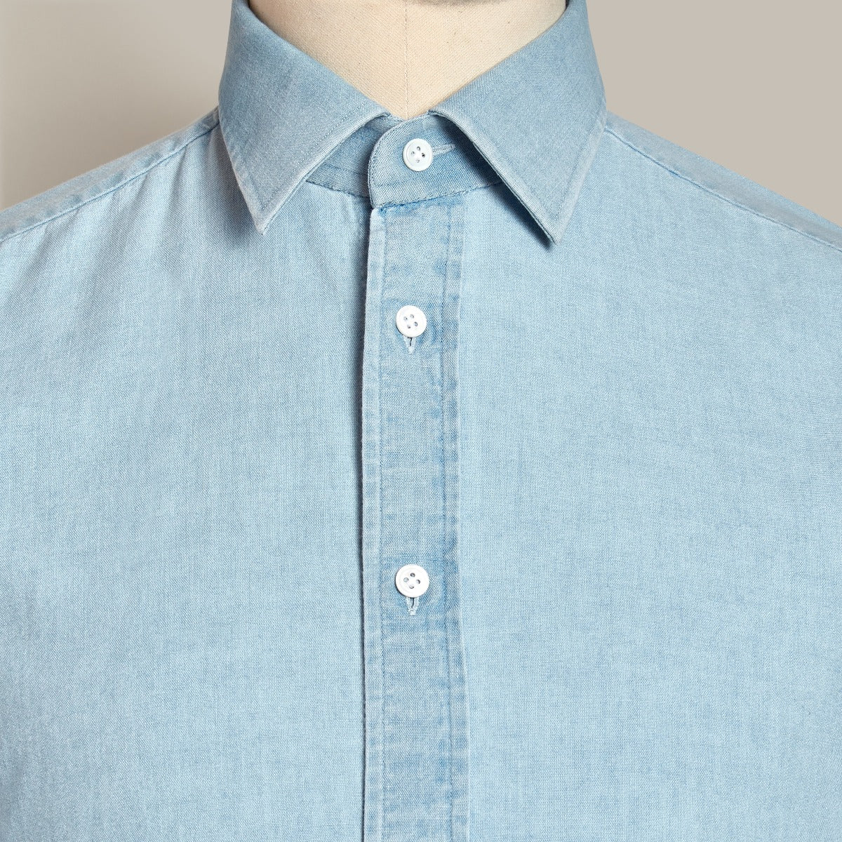 100 Hands For Anderson & Sheppard Handmade Chambray Shirt In Light Sky - Image 5
