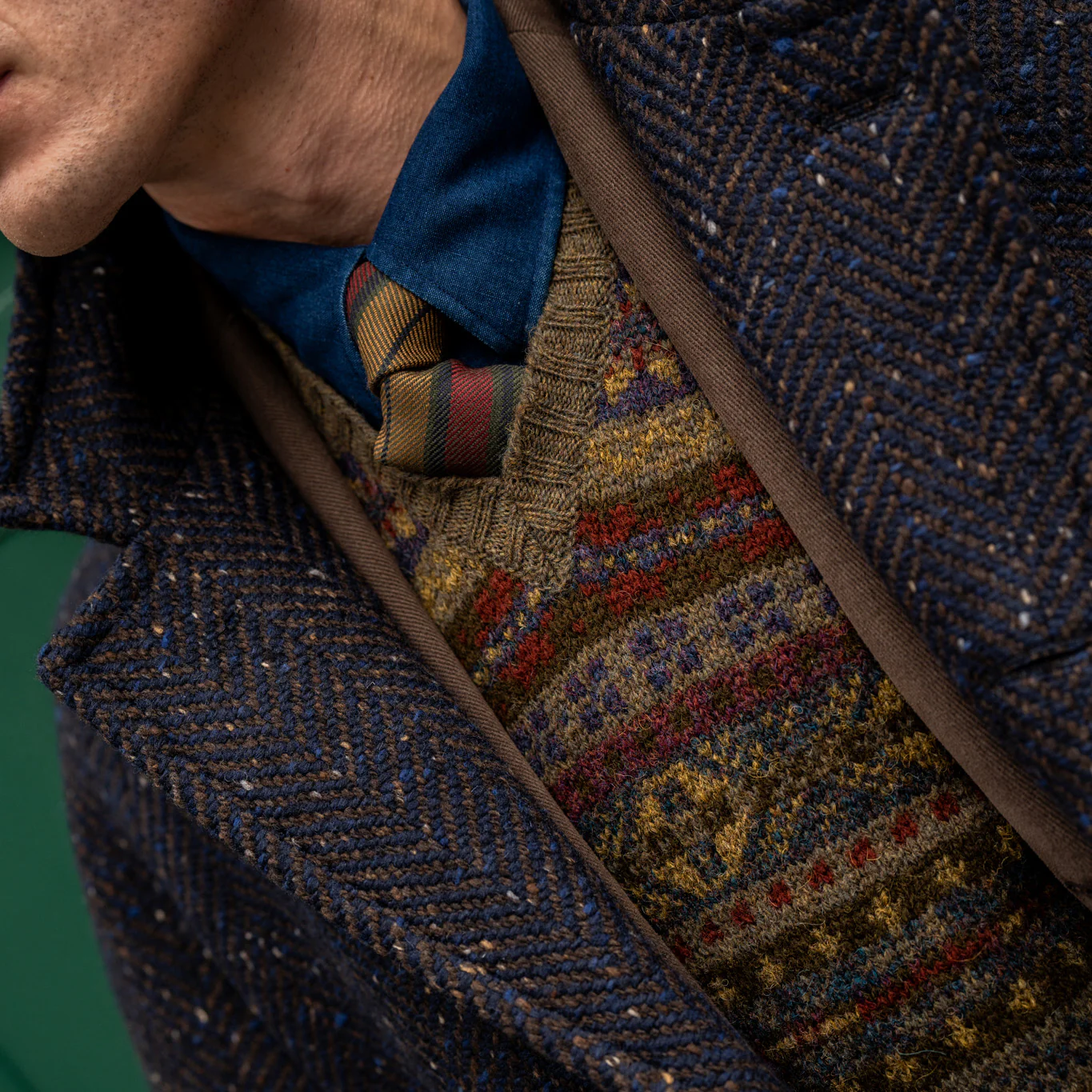 100 Hands For Anderson & Sheppard Handmade Chambray Shirt In Navy - Image 2