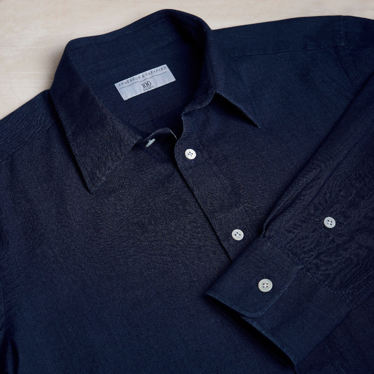100 Hands For Anderson & Sheppard Handmade Chambray Shirt In Navy - Image 4