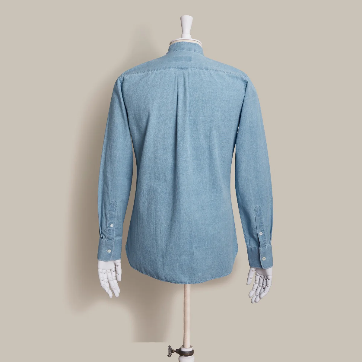 100 Hands For Anderson & Sheppard Handmade Collarless Chambray Shirt In Light Sky - Image 3