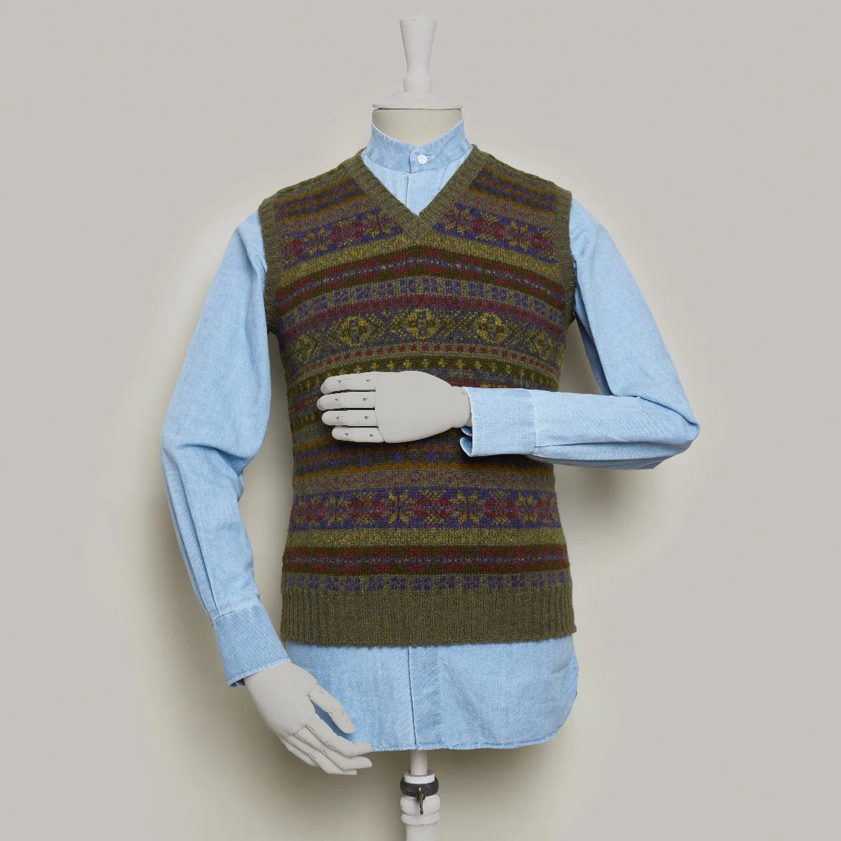 100 Hands For Anderson & Sheppard Handmade Collarless Chambray Shirt In Light Sky - Image 4