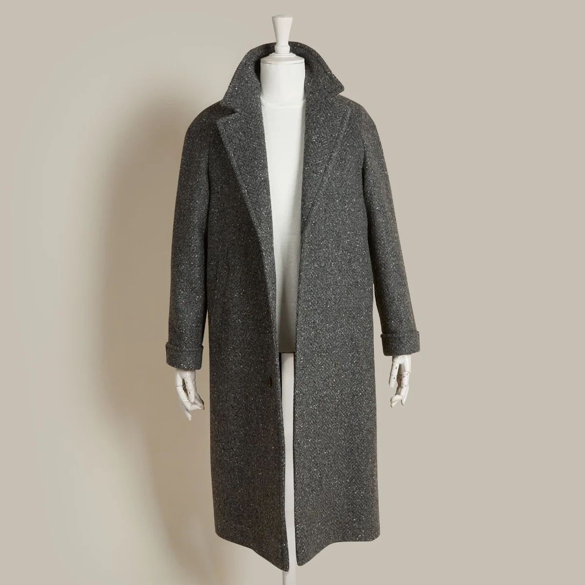 Artisan Woven Donegal Woollen Coat In Dark Grey