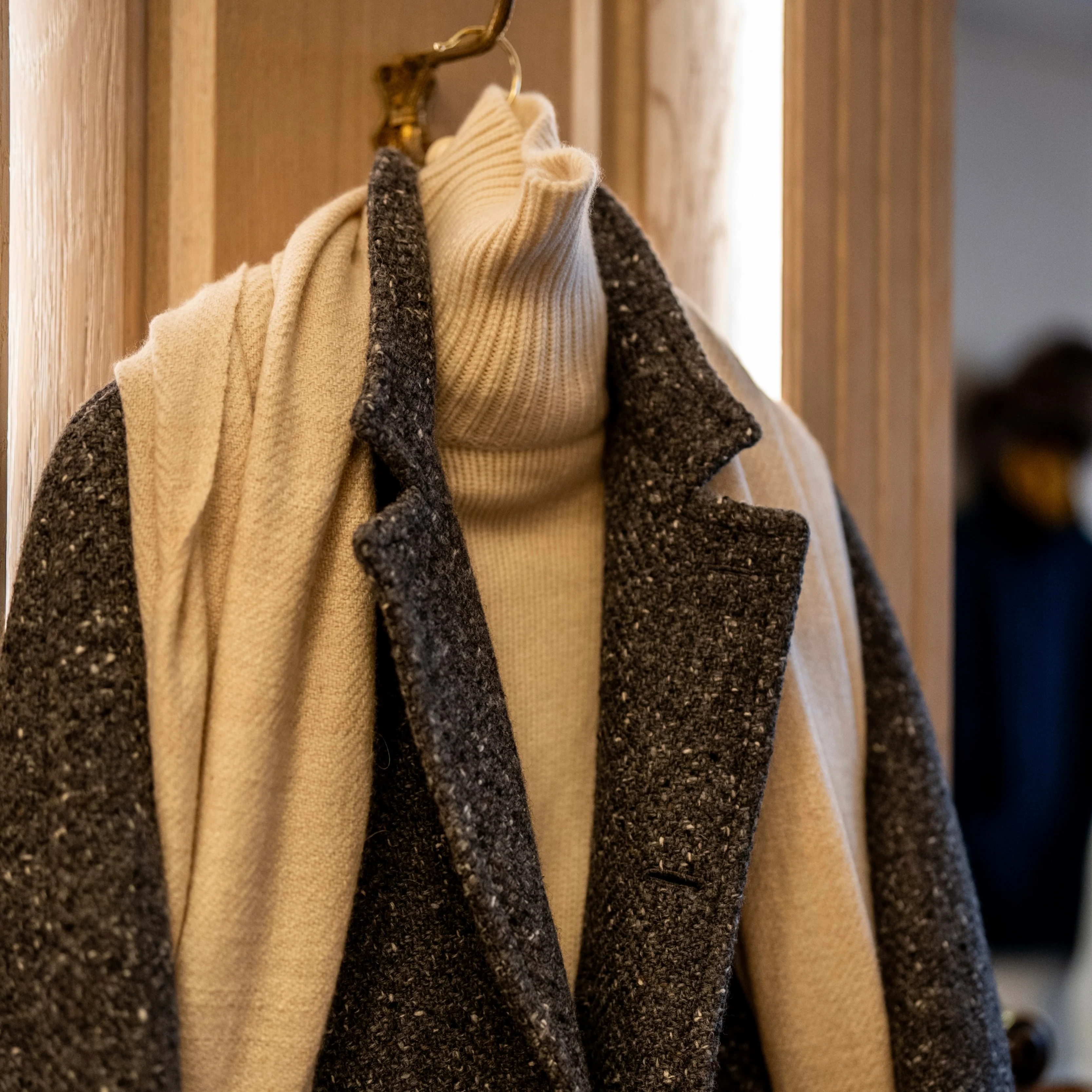Artisan Woven Donegal Woollen Coat In Dark Grey - Image 2