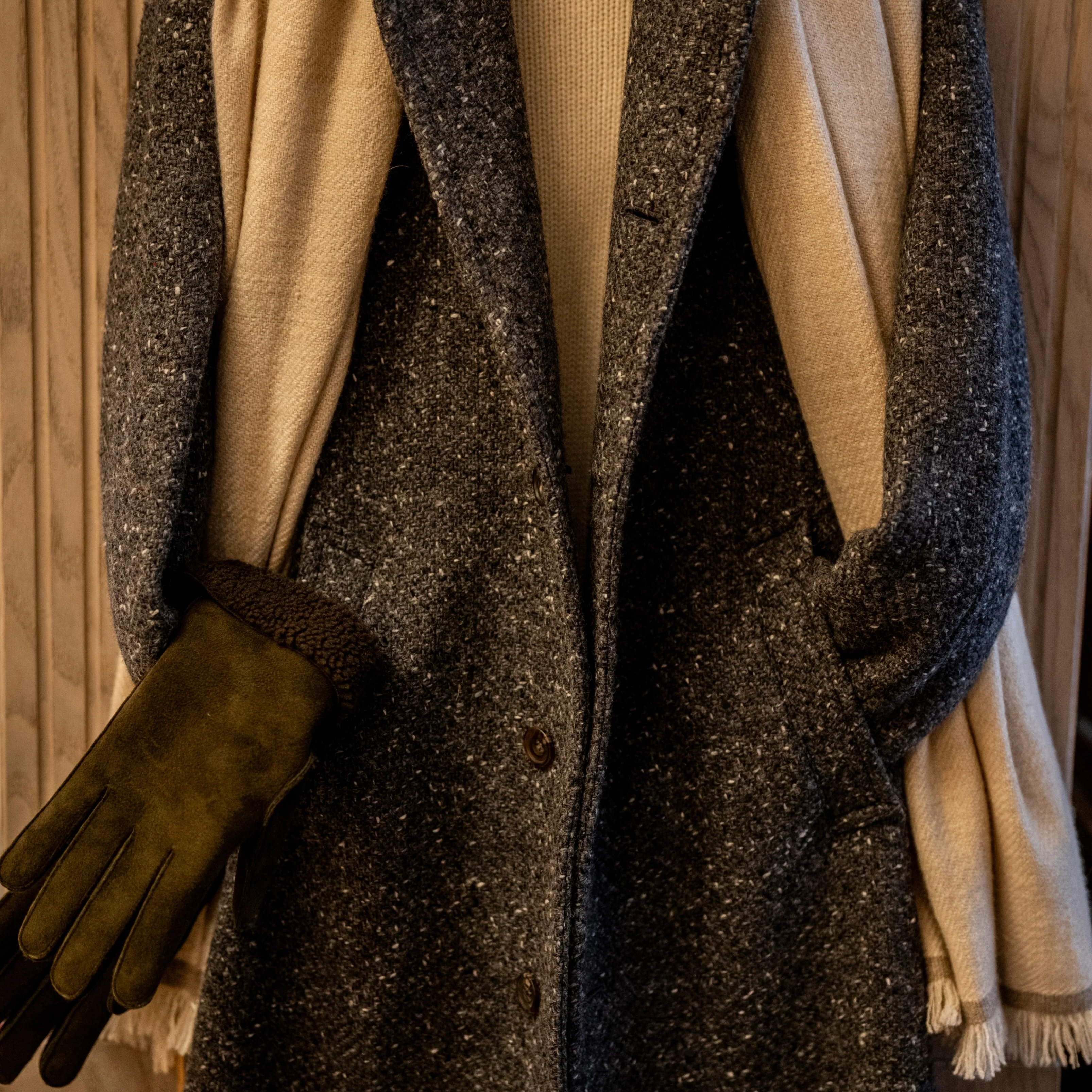 Artisan Woven Donegal Woollen Coat In Dark Grey - Image 3