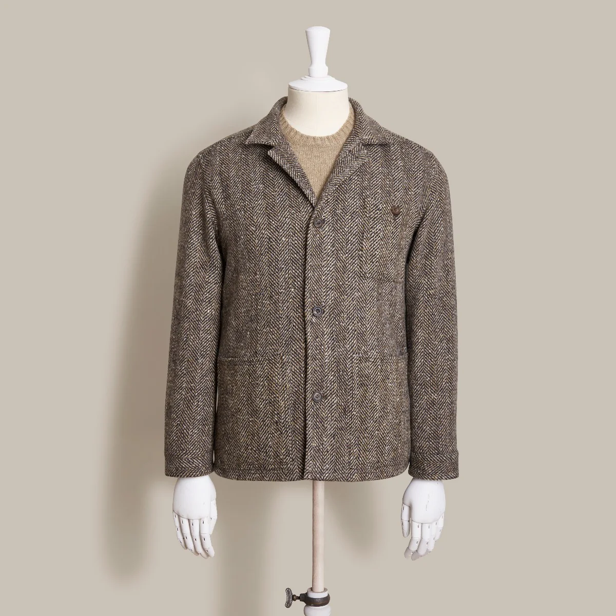 Artisan Woven Herringbone Jacket No. 2 In Light Brown