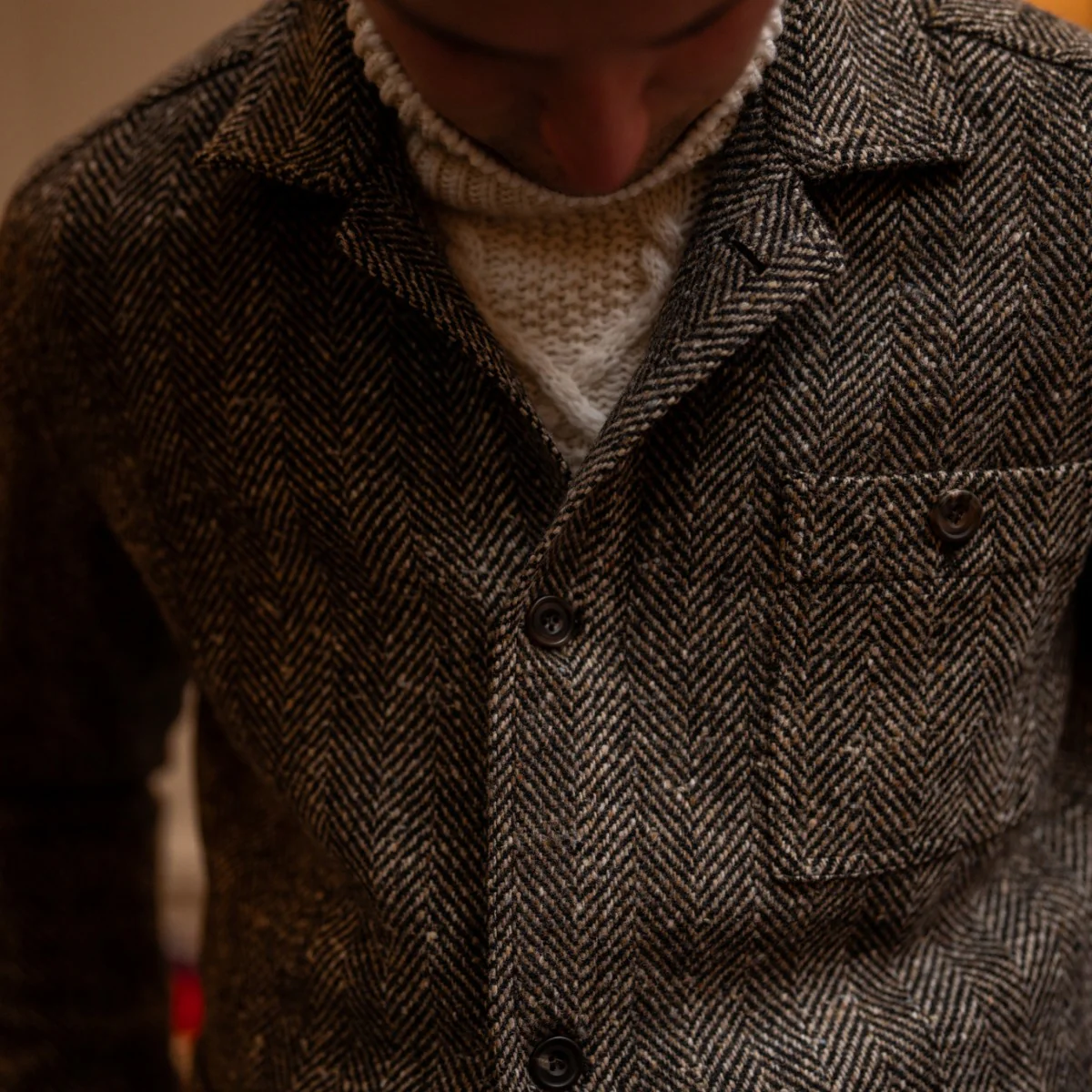 Artisan Woven Herringbone Jacket No. 2 In Light Brown - Image 2