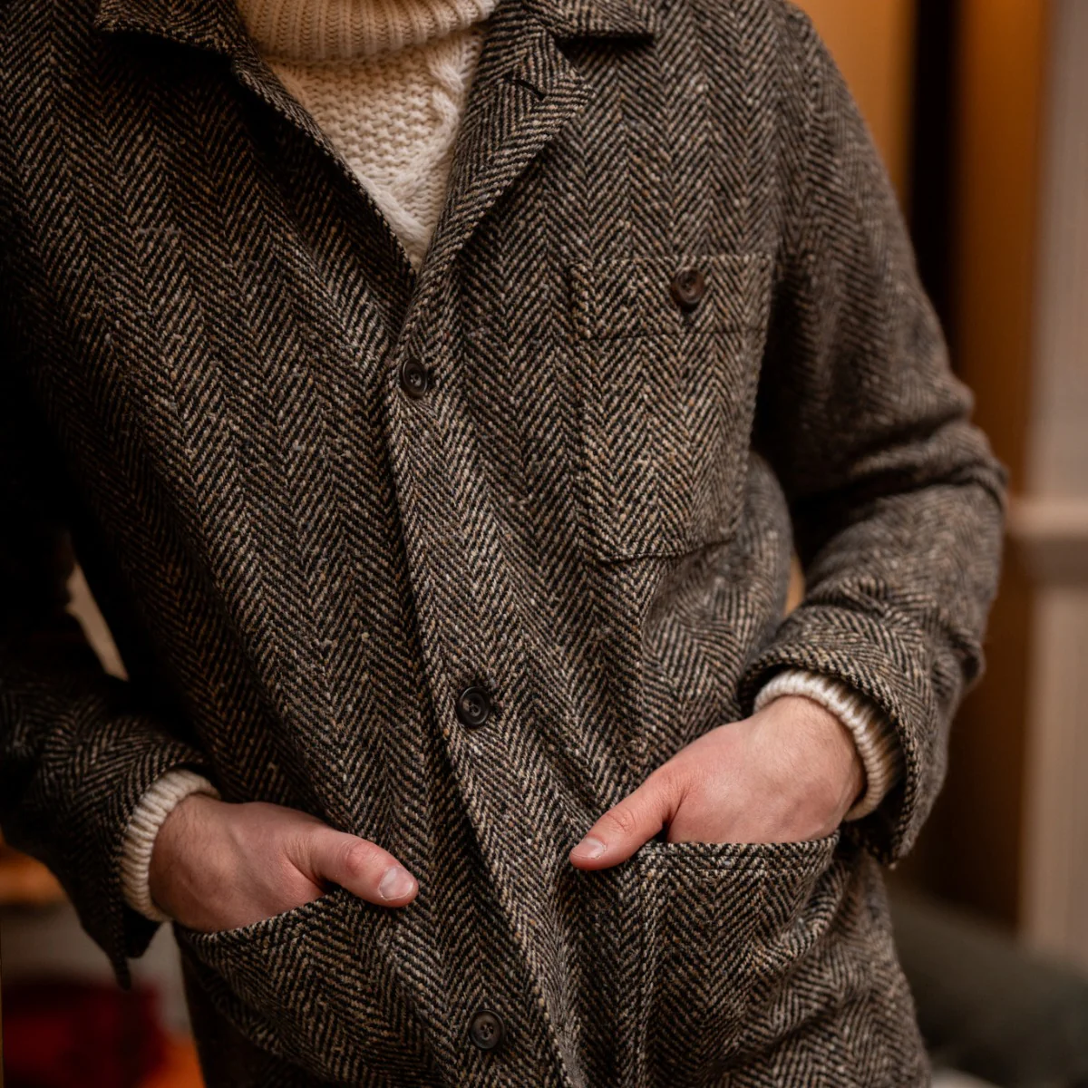 Artisan Woven Herringbone Jacket No. 2 In Light Brown - Image 4