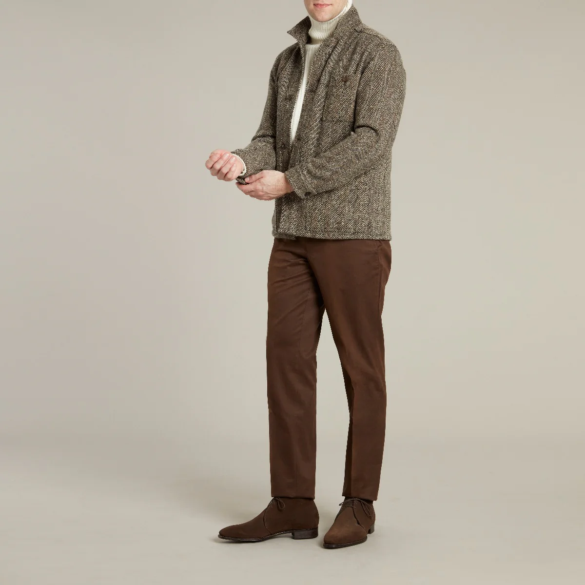 Artisan Woven Herringbone Jacket No. 2 In Light Brown - Image 6