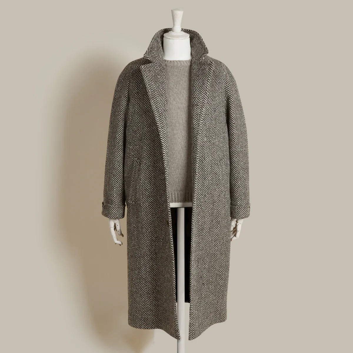 Artisan Woven Herringbone Woollen Overcoat In Brown