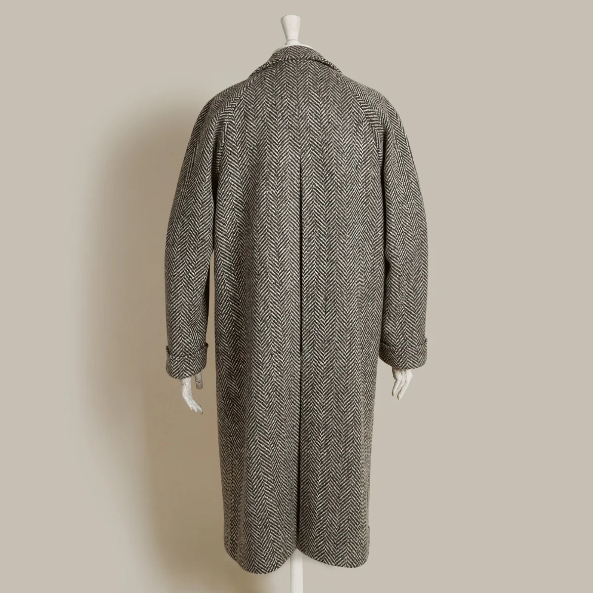 Artisan Woven Herringbone Woollen Overcoat In Brown - Image 7
