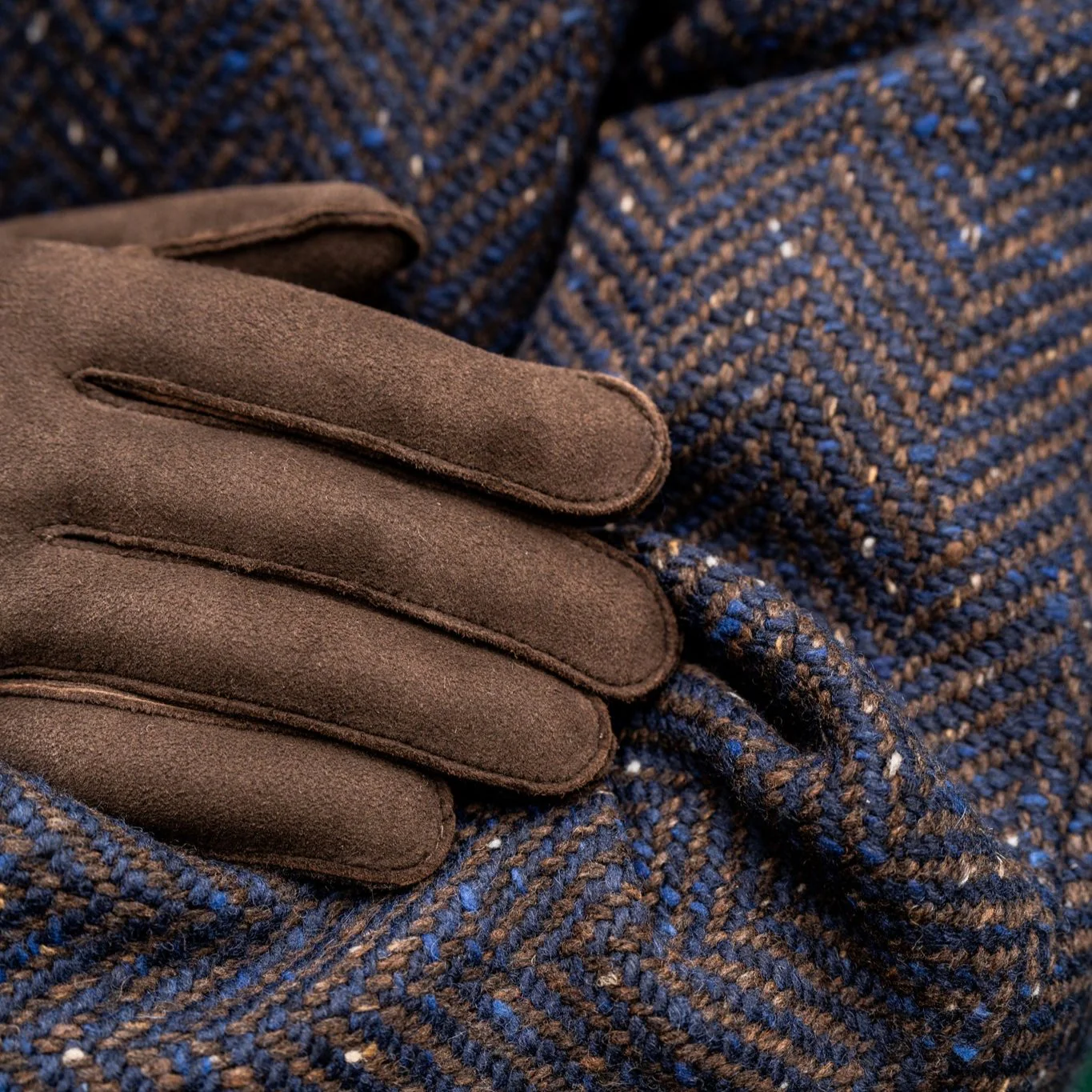 Artisan Woven Herringbone Woollen Overcoat In Navy - Image 4
