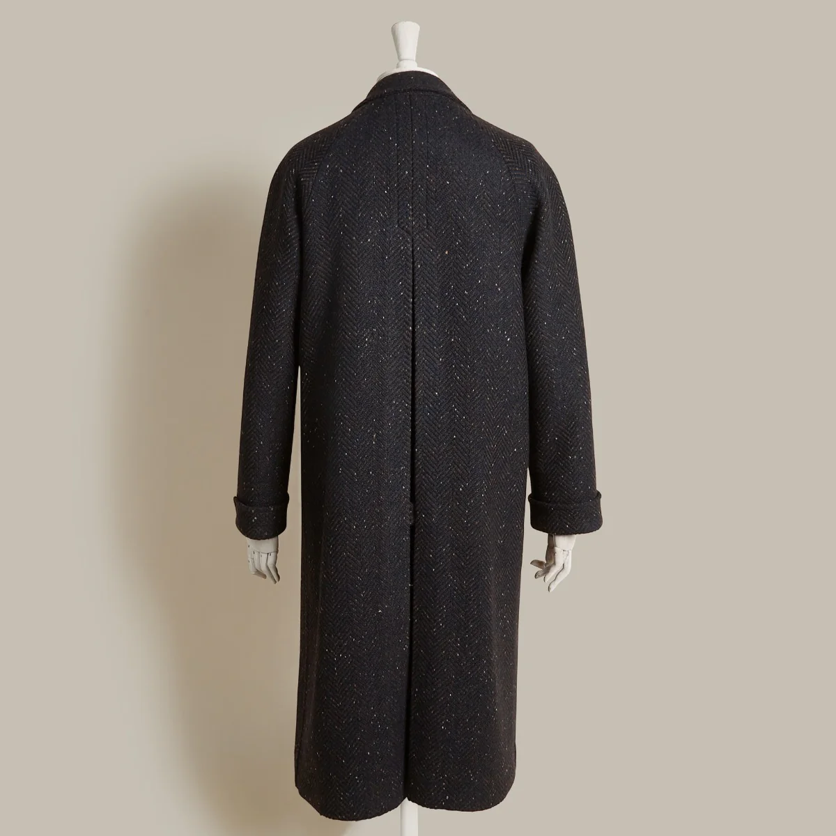 Artisan Woven Herringbone Woollen Overcoat In Navy - Image 7