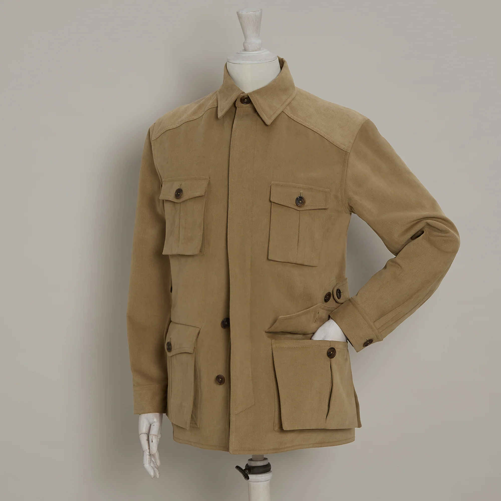 Heavy Drill Cotton Travel Jacket In Taupe - Image 3