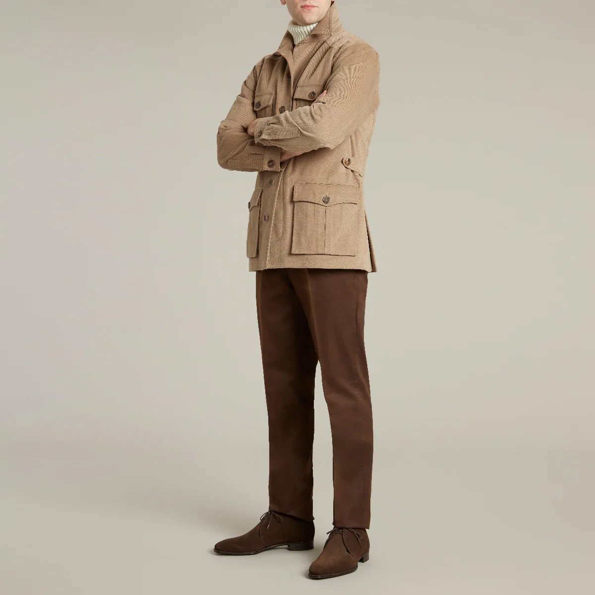 Heavy Drill Cotton Travel Jacket In Taupe - Image 7