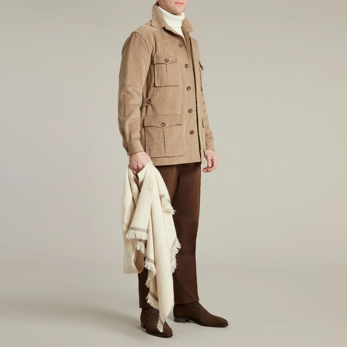 Heavy Drill Cotton Travel Jacket In Taupe - Image 9