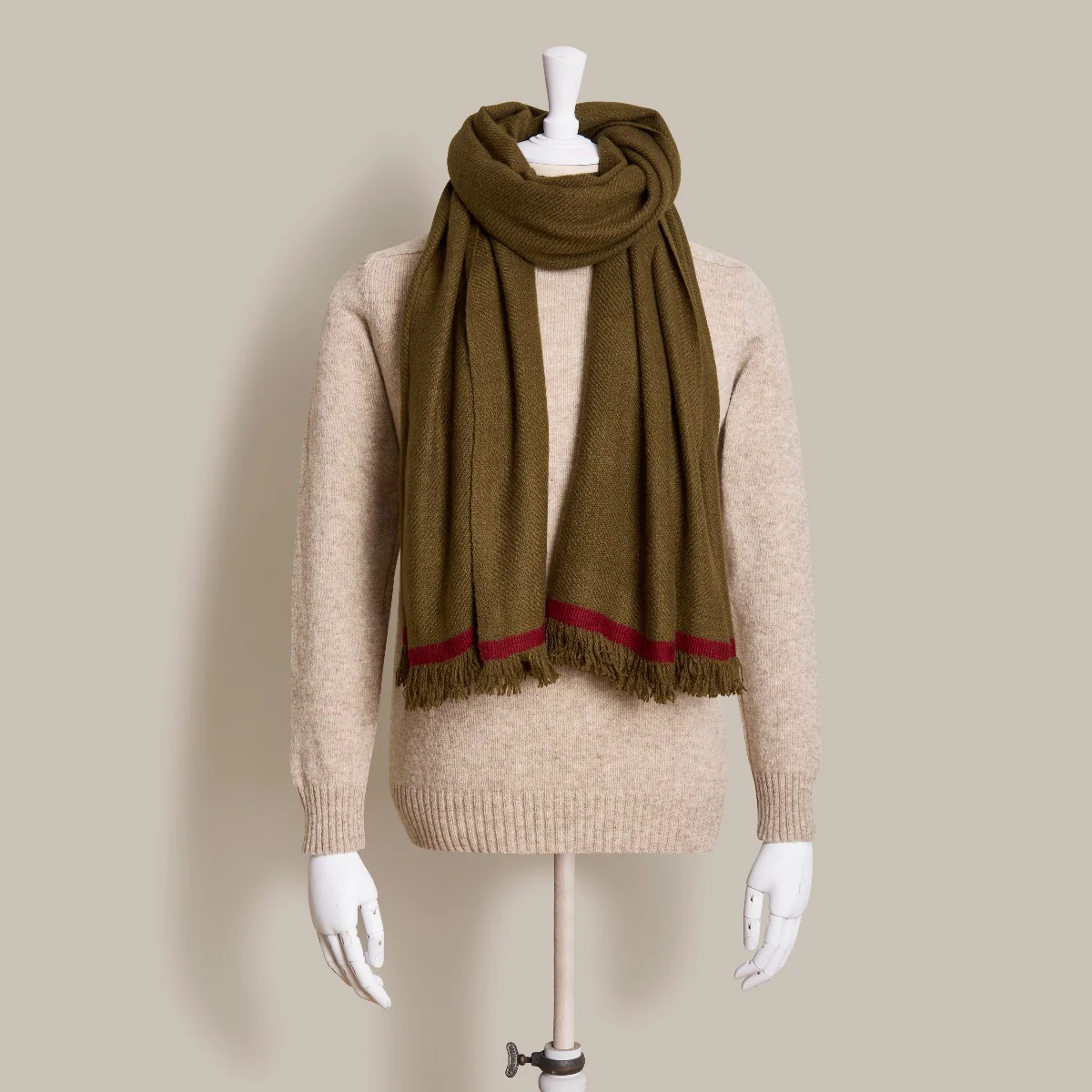 Heavy Twill Hand Woven Cashmere Shawl In Khaki - Image 2