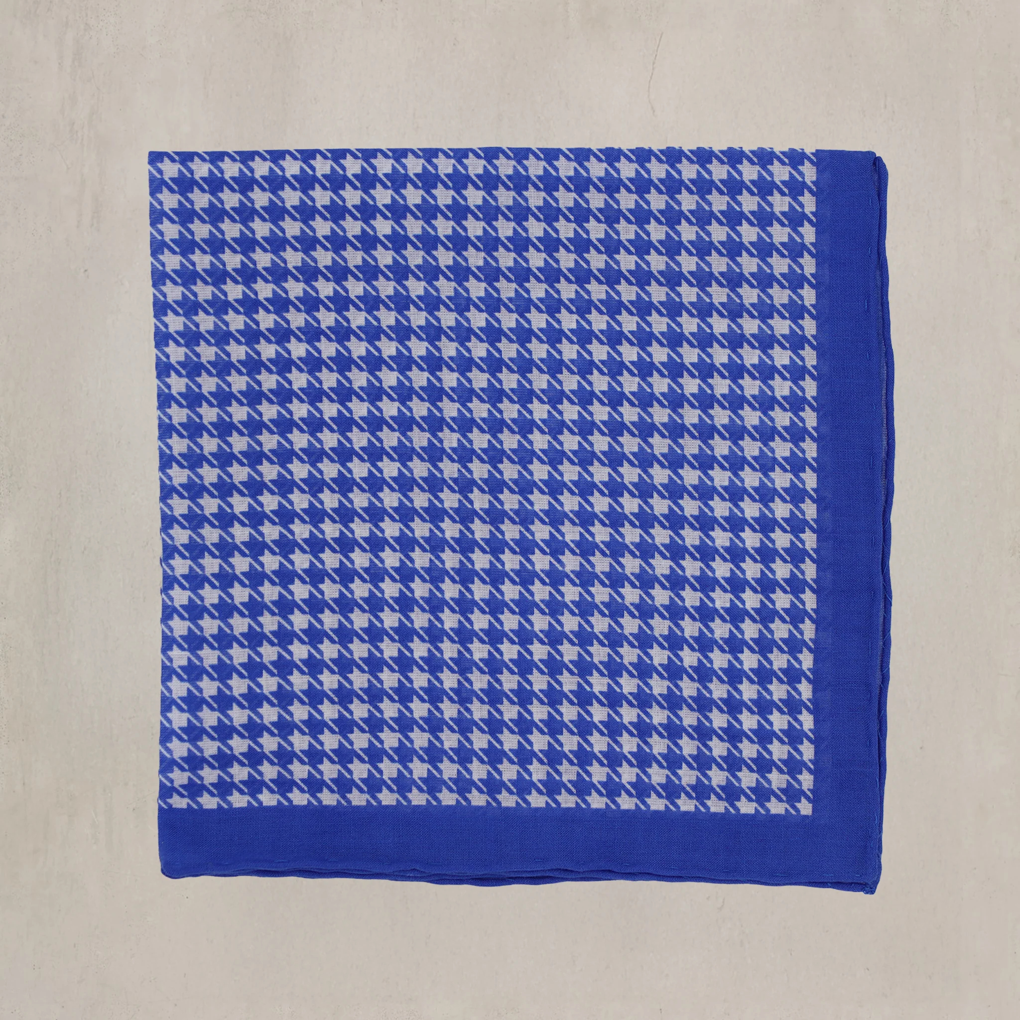 Houndstooth Print Cotton Pocket Square in Blue - Image 2