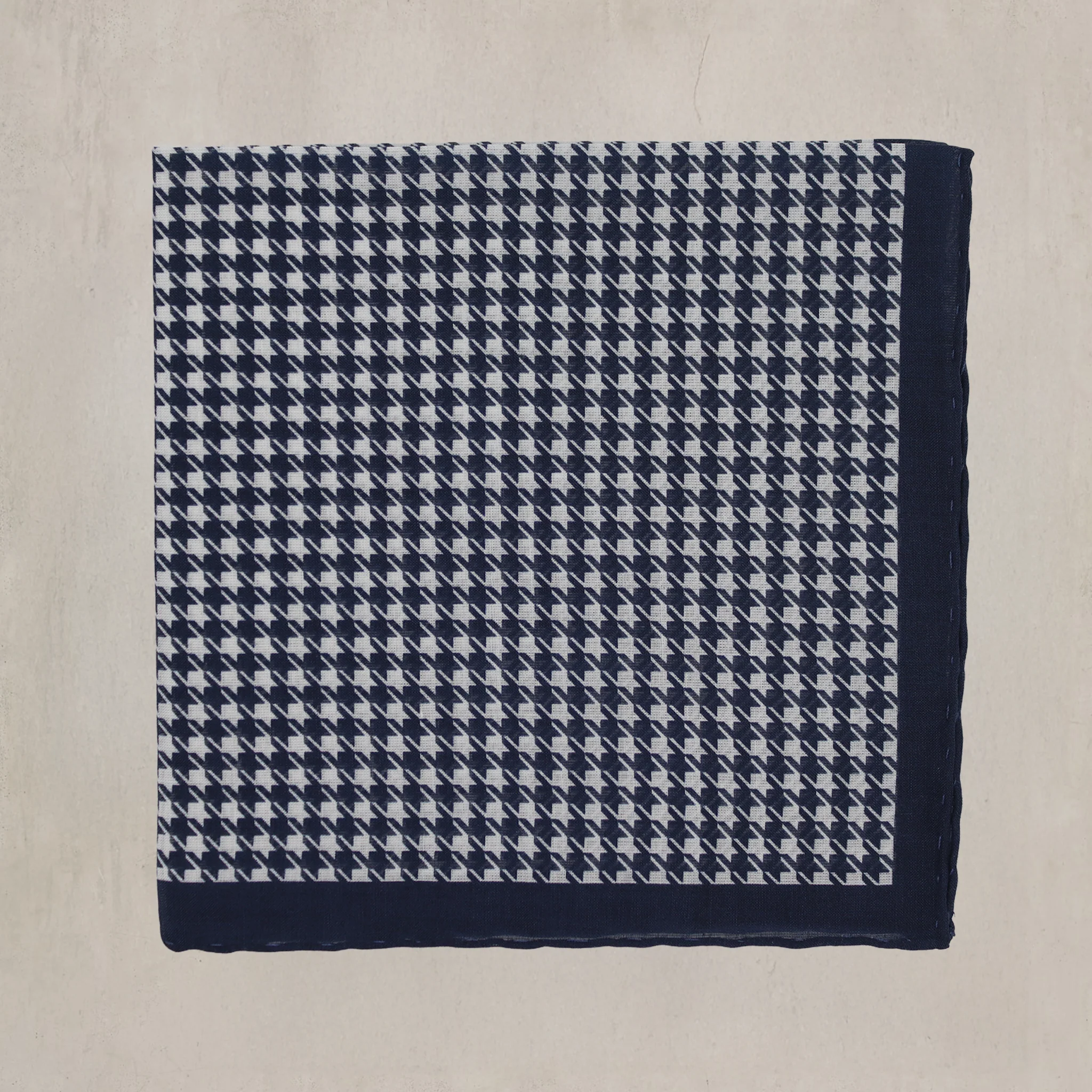 Houndstooth Print Cotton Pocket Square in Navy - Image 2