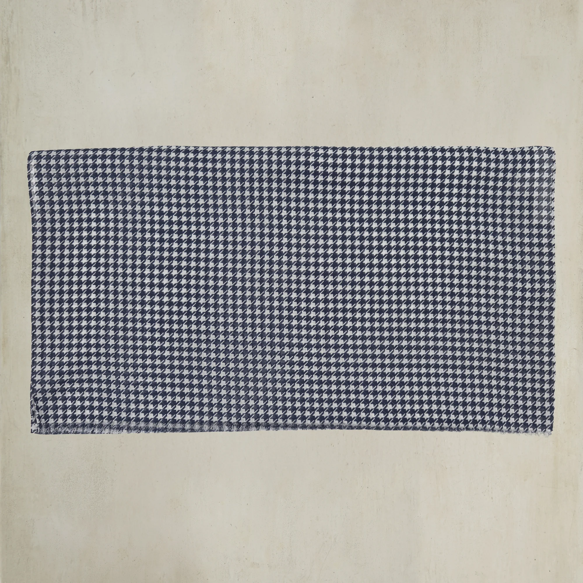 Houndstooth Print Cotton Scarf in Navy - Image 2
