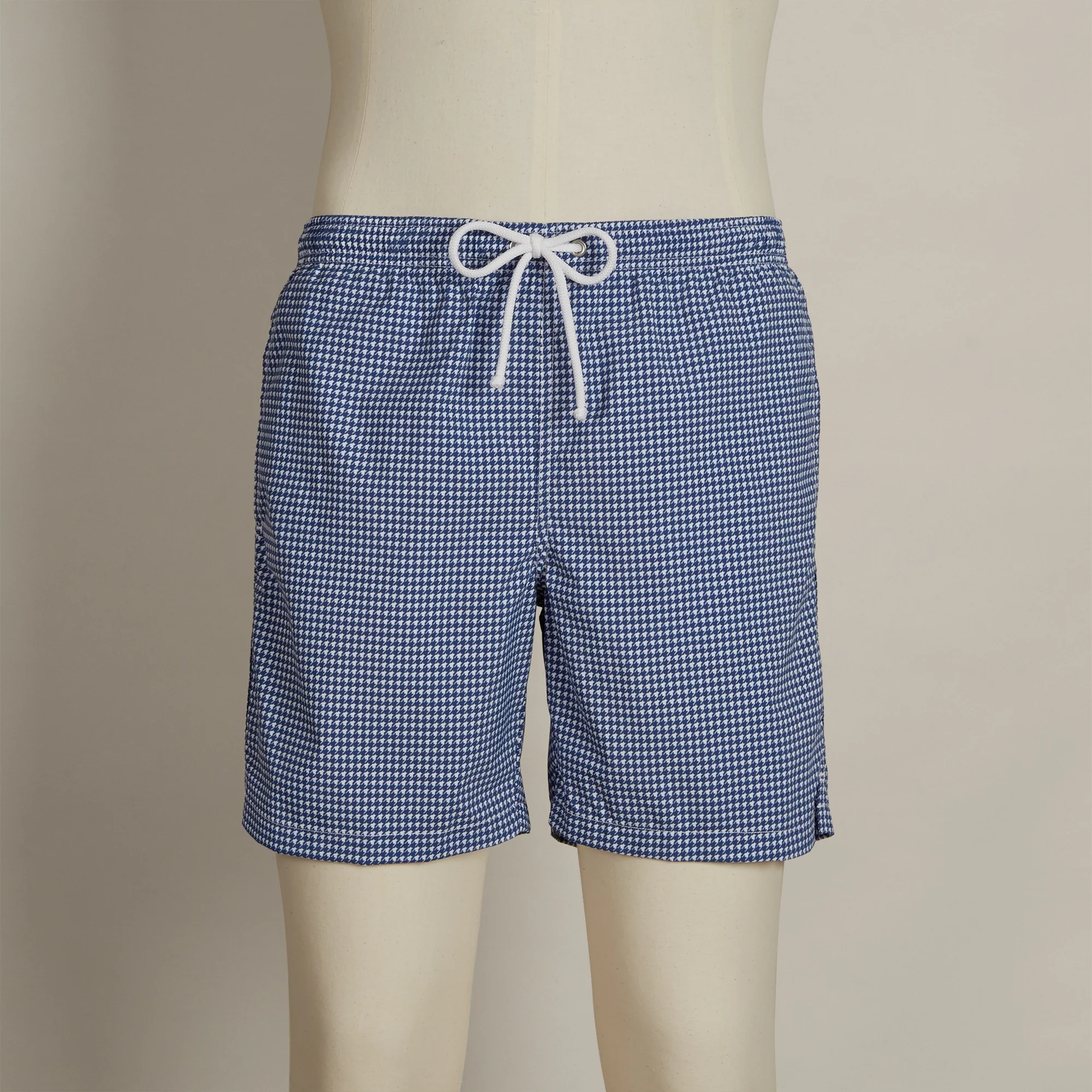 Houndstooth Print Swimming Trunks In Dark Blue